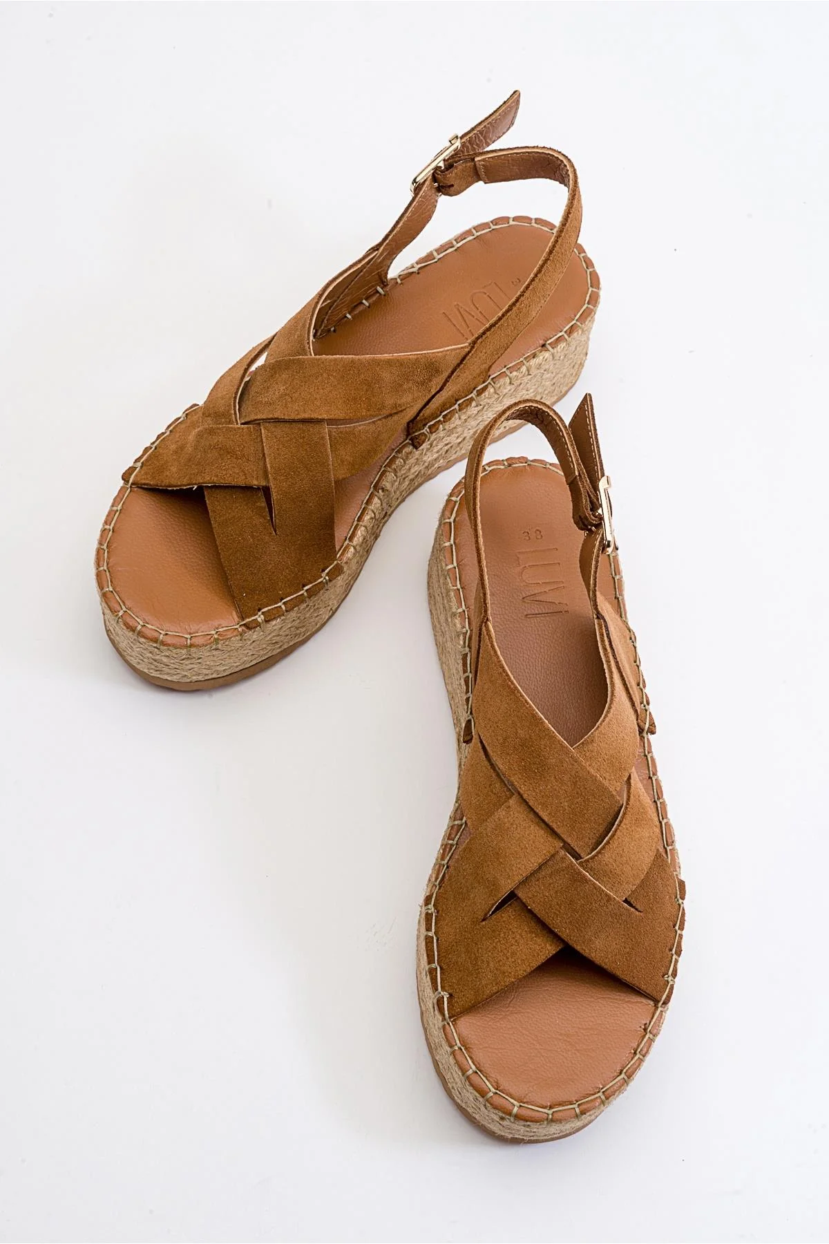Lontano - Cognac Brown Suede Leather Platform Sandal (Women) - Image 2