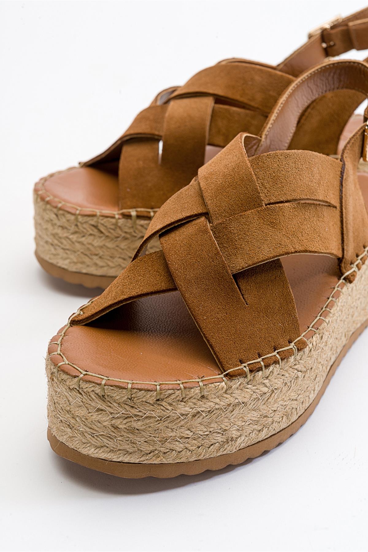 Lontano - Cognac Brown Suede Leather Platform Sandal (Women) - Image 4