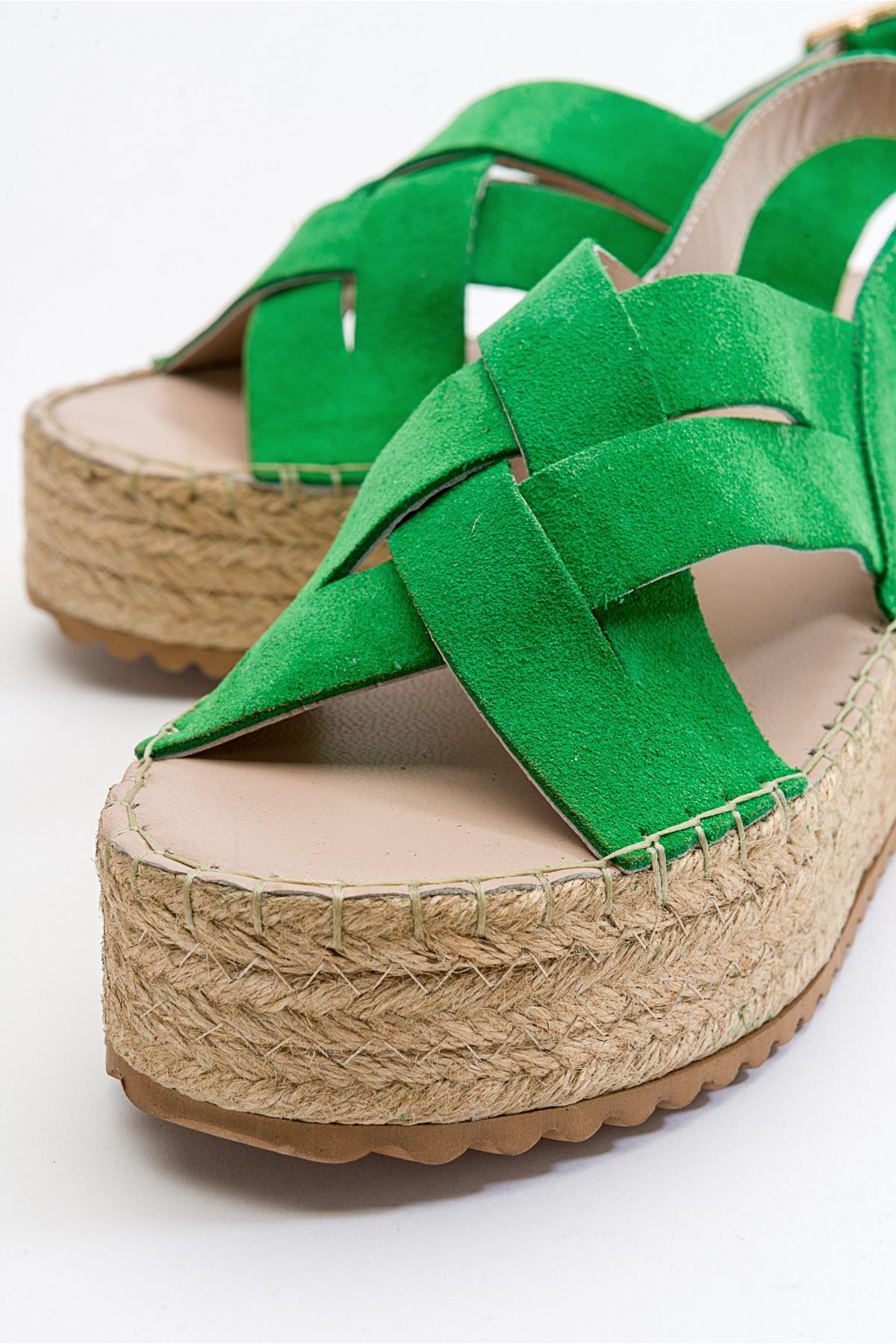 Lontano - Green Suede Leather Platform Sandal (Women) - Image 3