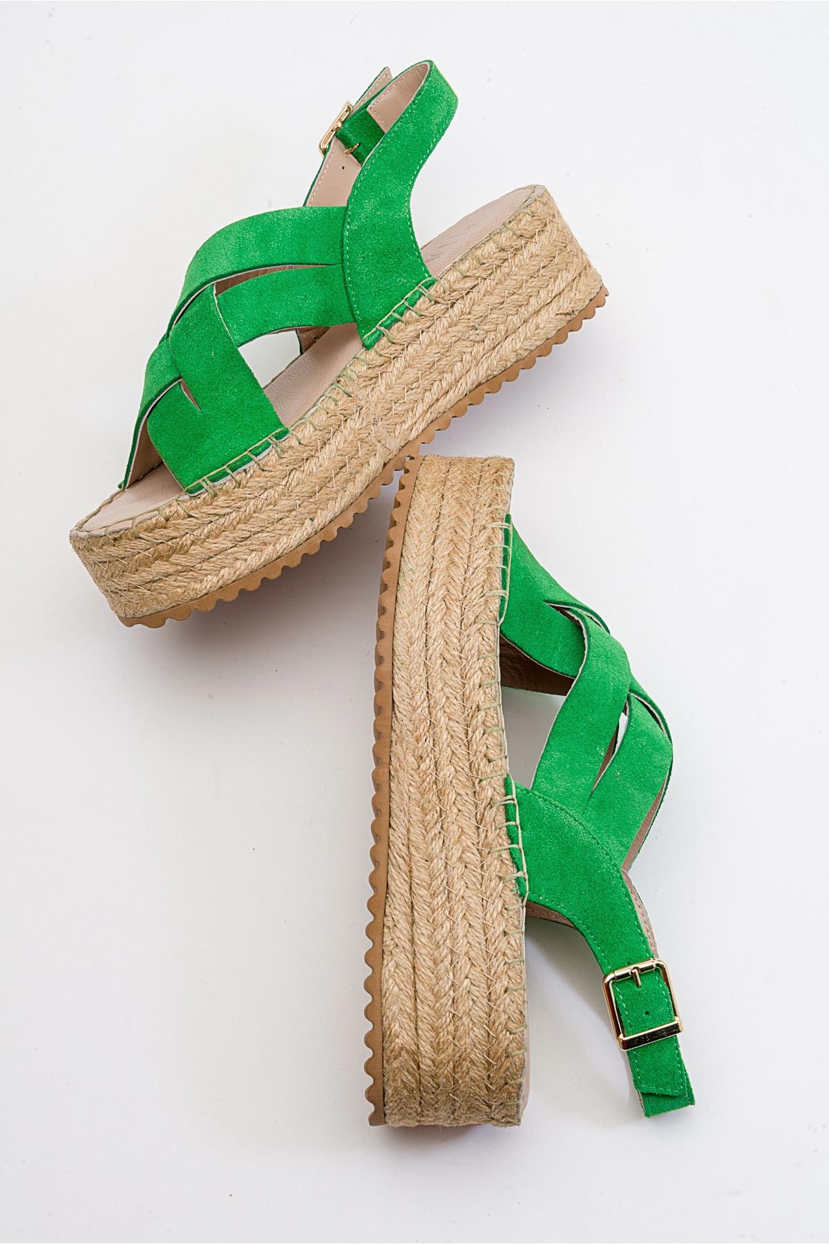 Lontano - Green Suede Leather Platform Sandal (Women) - Image 5
