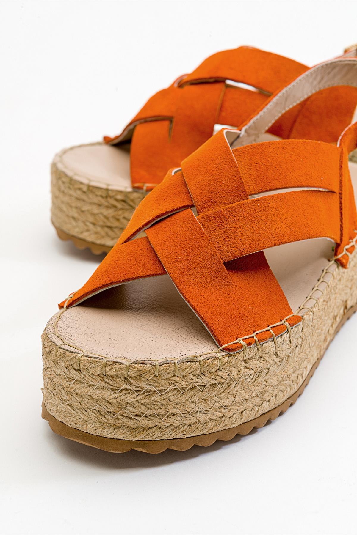 Lontano - Orange Suede Leather Platform Sandal (Women) - Image 2