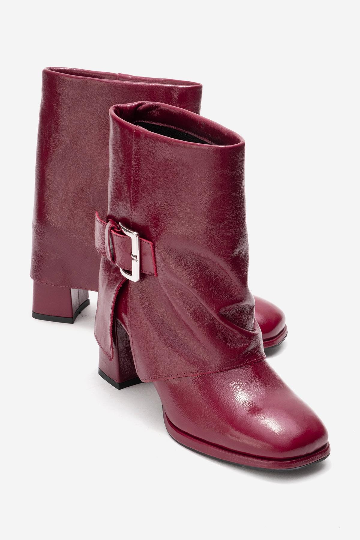LORE - Burgundy Genuine Leather Block Heel Boot (Women)