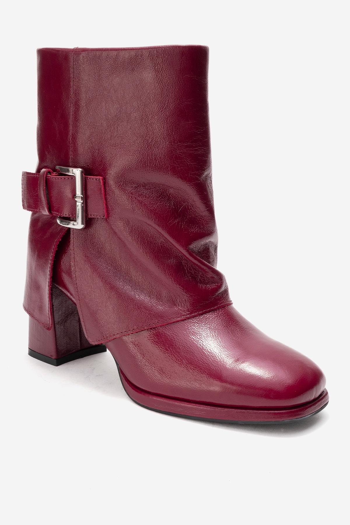 LORE - Burgundy Genuine Leather Block Heel Boot (Women) - Image 3