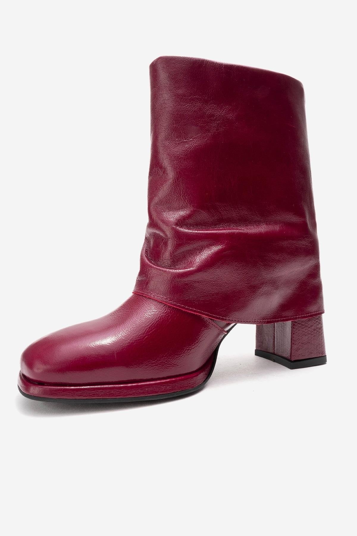 LORE - Burgundy Genuine Leather Block Heel Boot (Women) - Image 4