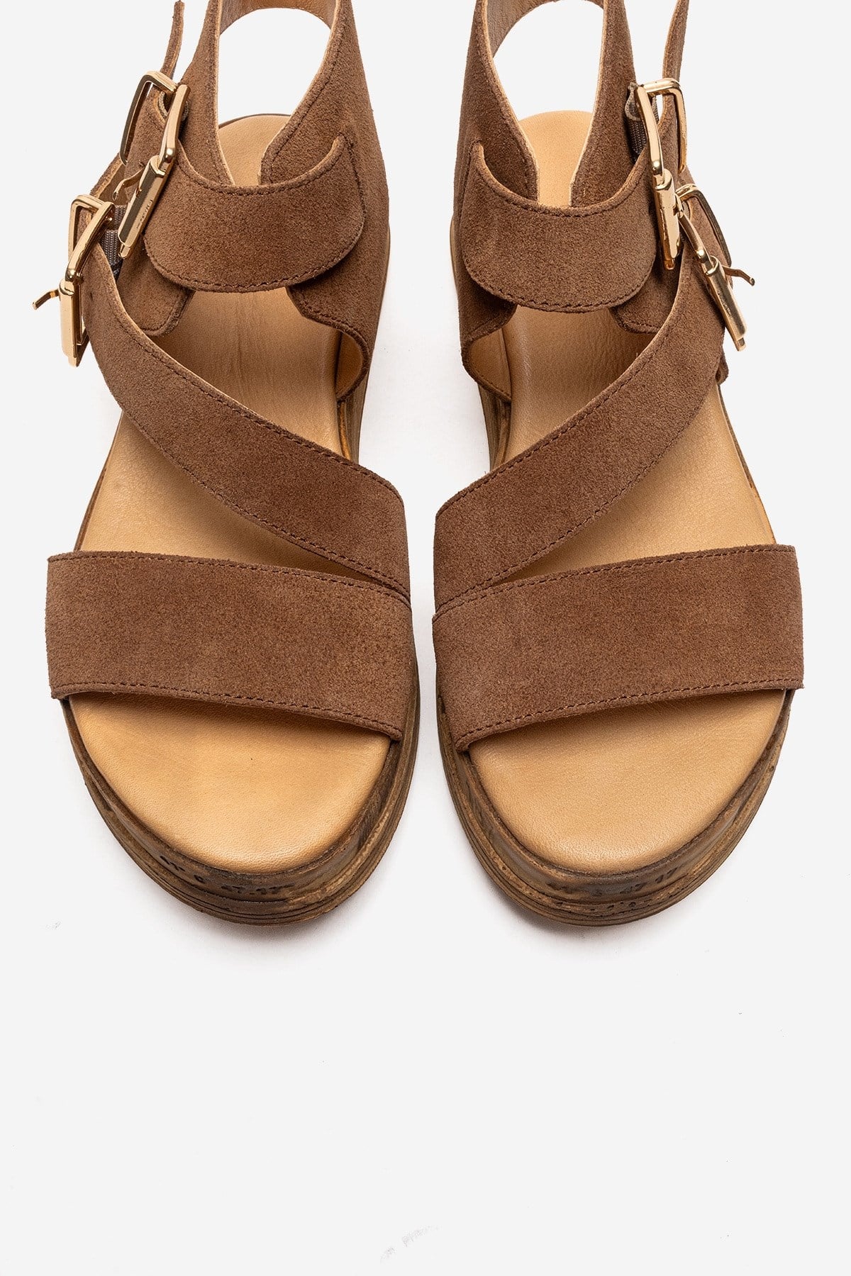 LORENTIS - Camel Genuine Leather Double Buckle Sandal (Women) - Image 2