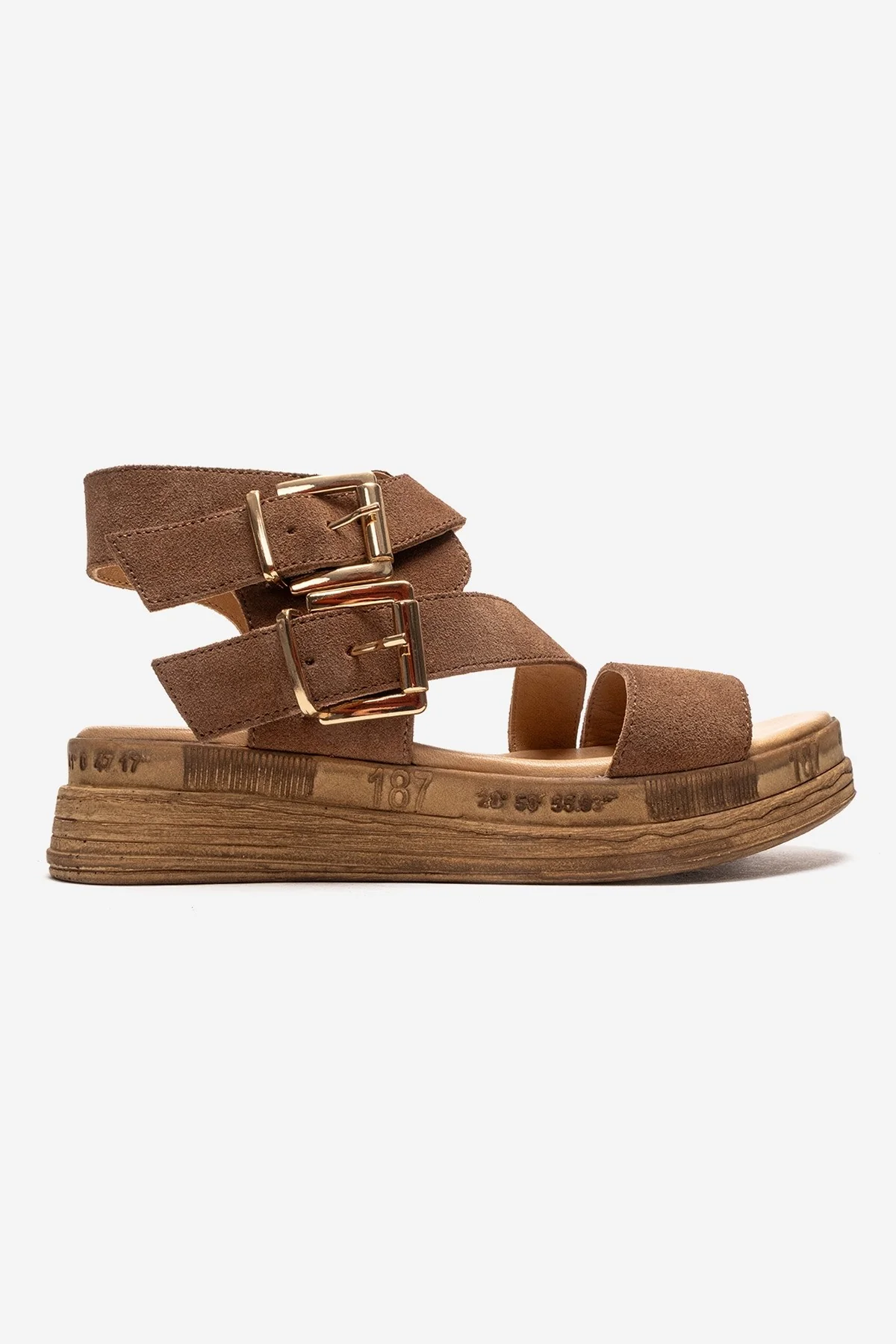 LORENTIS - Camel Genuine Leather Double Buckle Sandal (Women) - Image 4