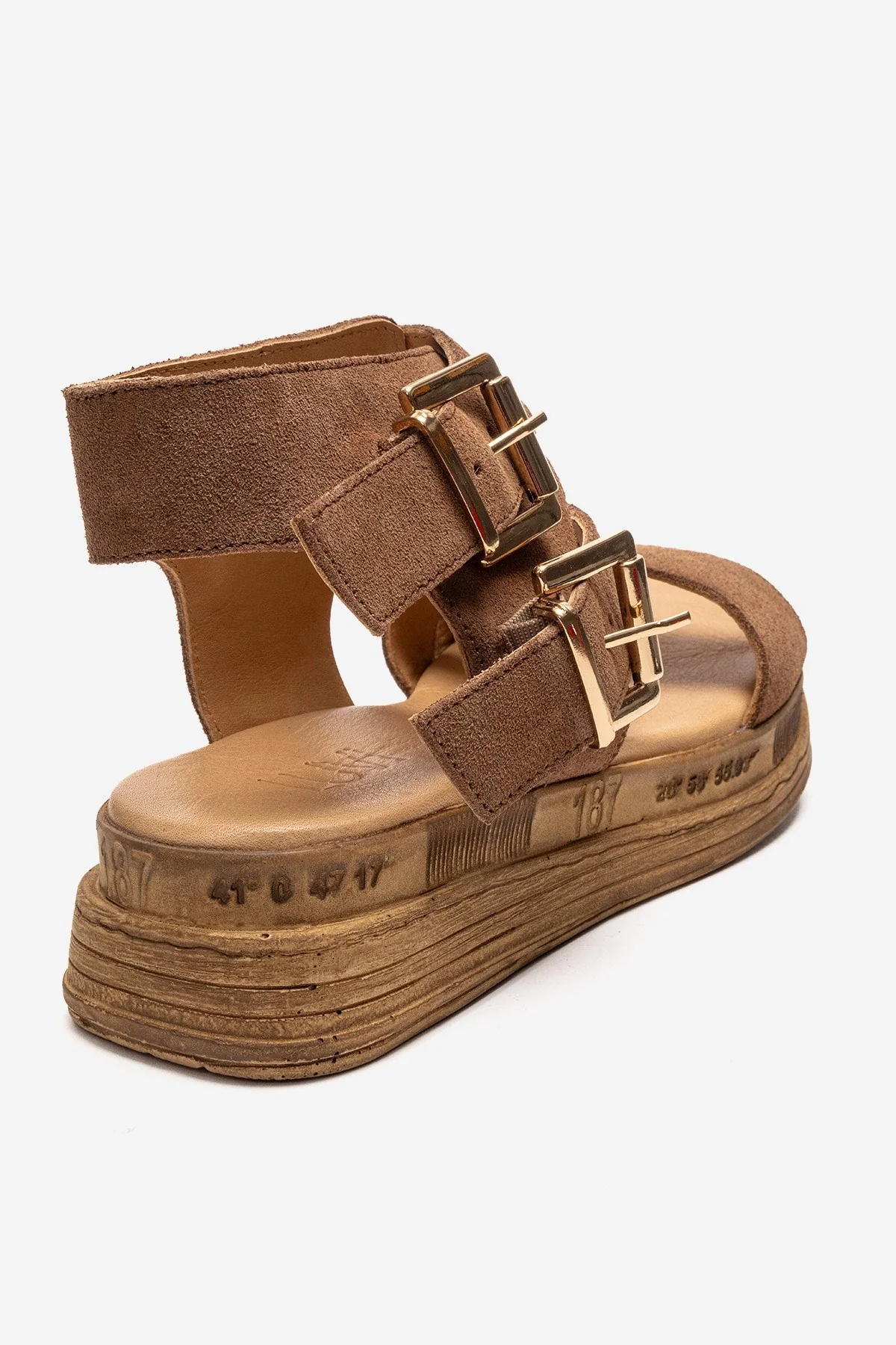 LORENTIS - Camel Genuine Leather Double Buckle Sandal (Women) - Image 5