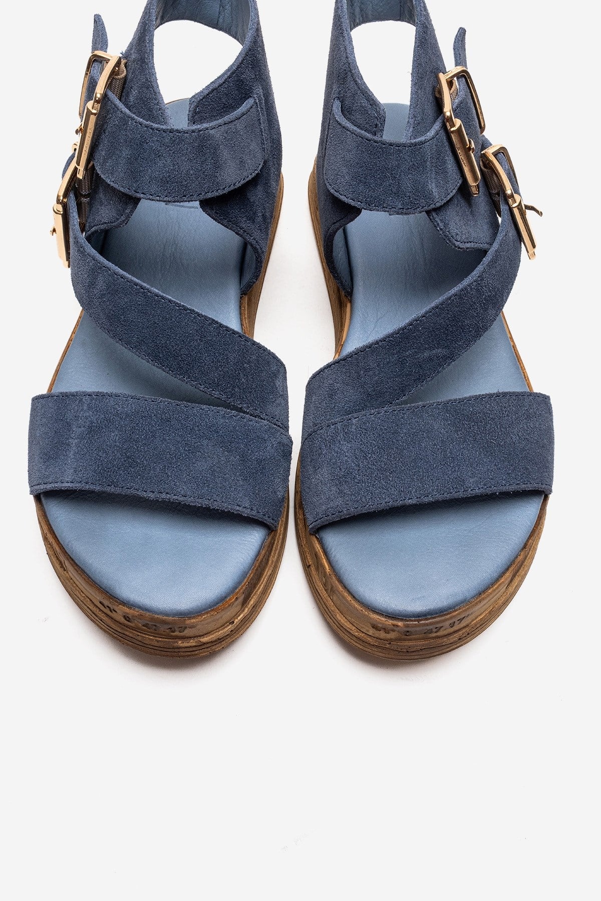 LORENTIS - Denim Blue Genuine Leather Double Buckle Sandal (Women) - Image 2