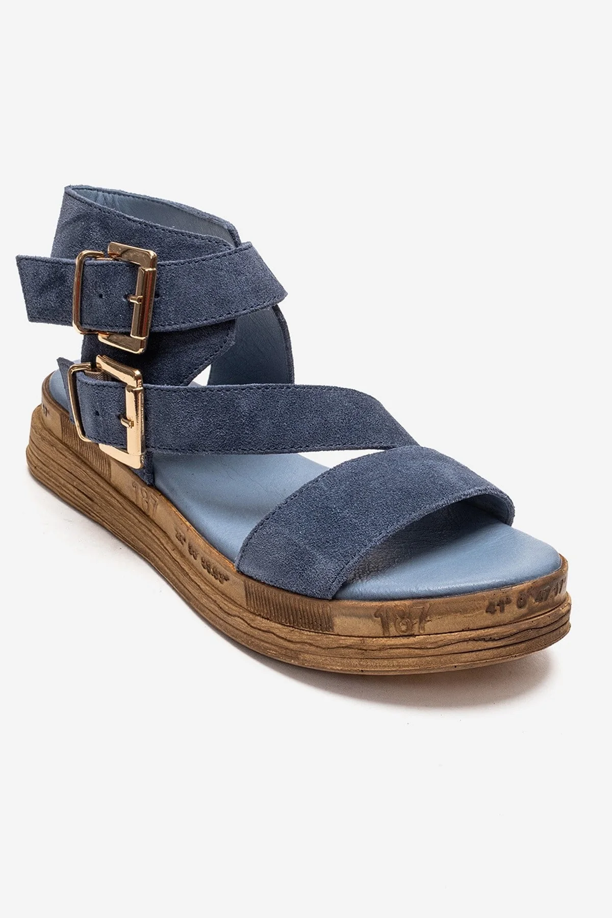 LORENTIS - Denim Blue Genuine Leather Double Buckle Sandal (Women) - Image 3