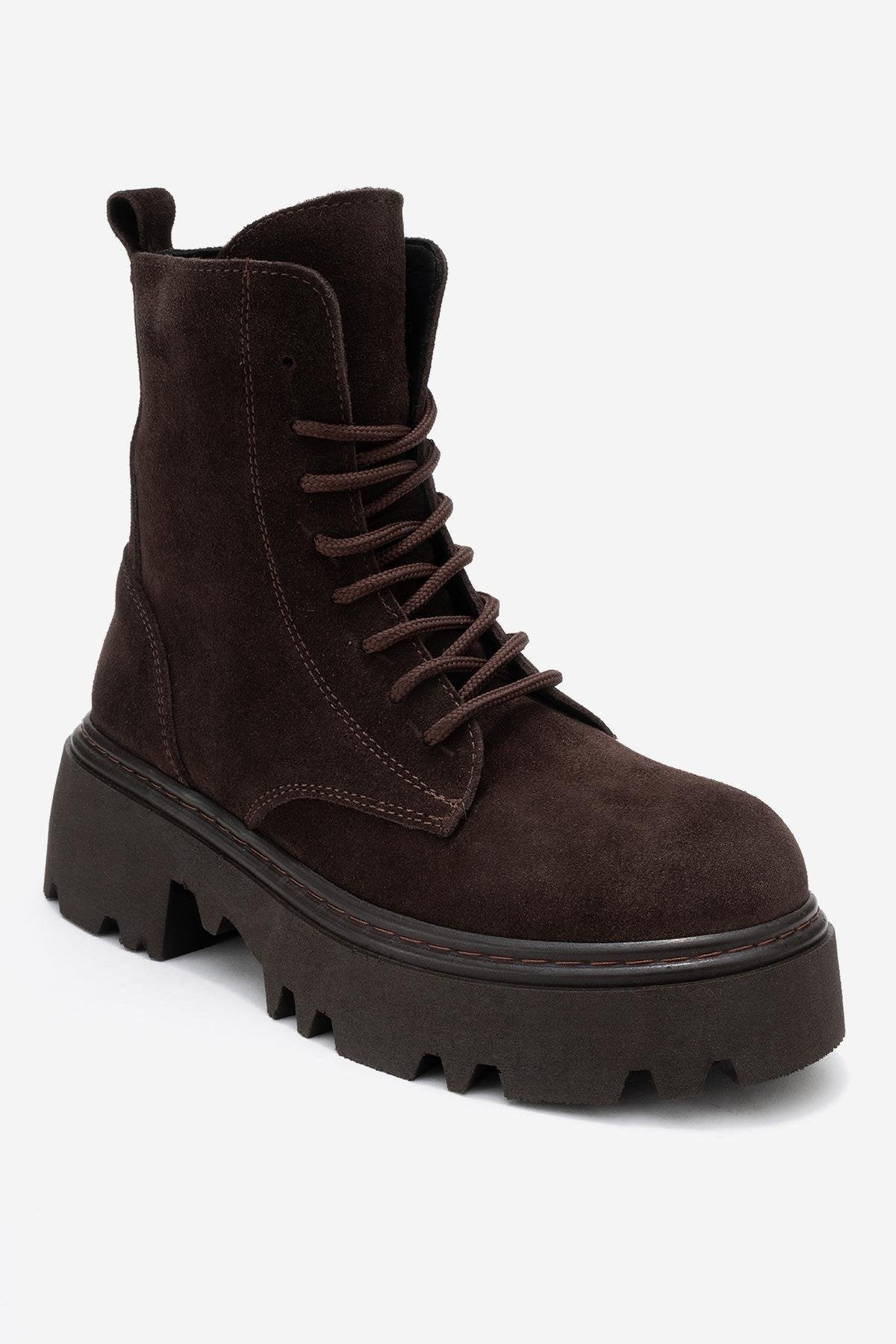 Tina - Brown Genuine Suede Leather Combat Boot (Women) - Image 3