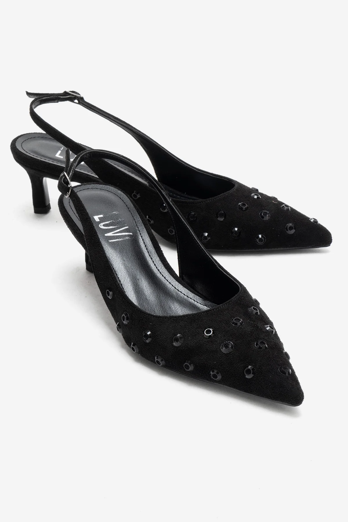 Lorex - Black Suede Embellished Stiletto Heel Pump (Women)