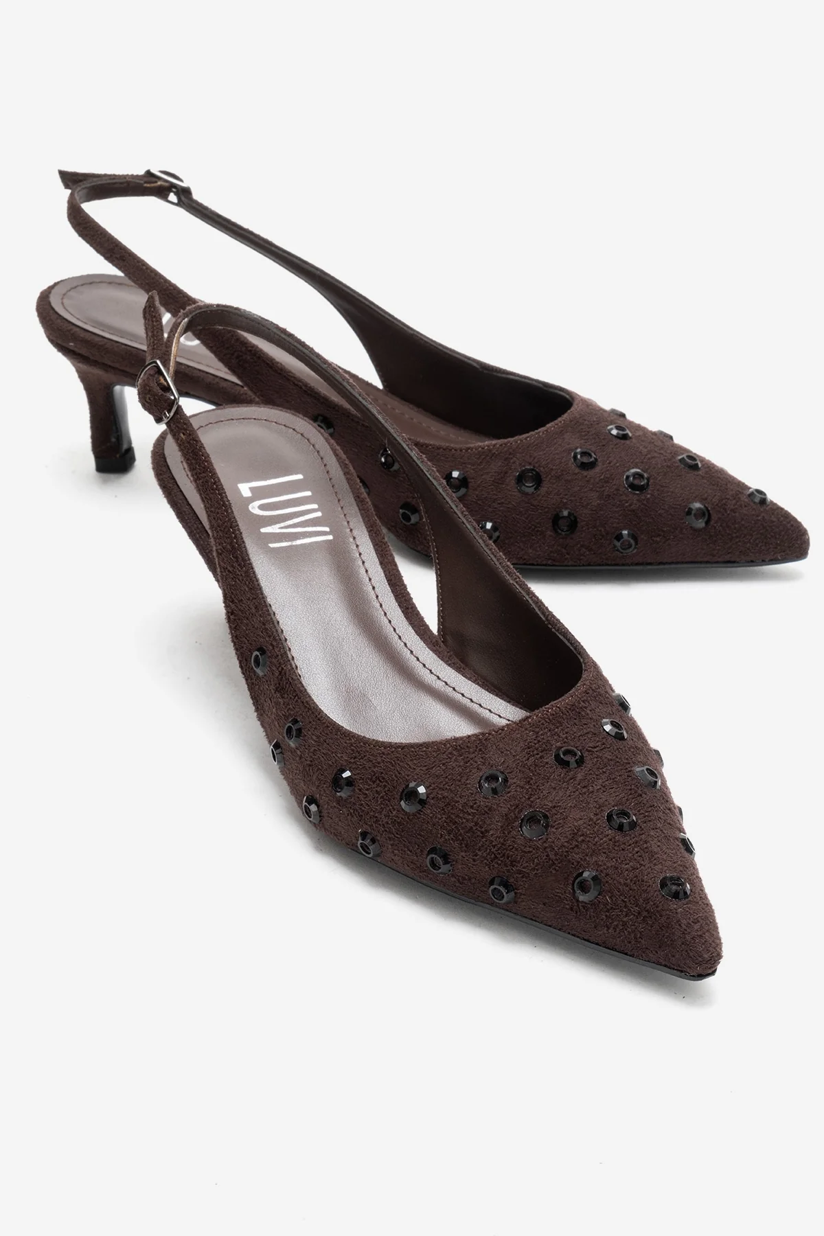 Lorex - Brown Suede Embellished Stiletto Heel Pump (Women)
