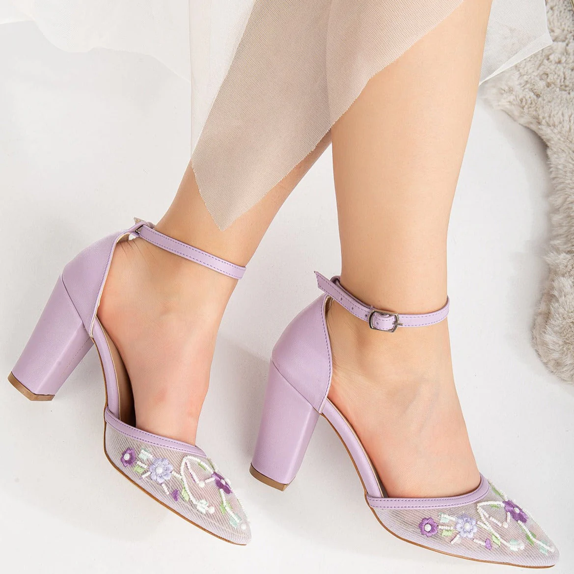 Lorraine - Lavender Floral Lace Wedding Shoes - Image 3