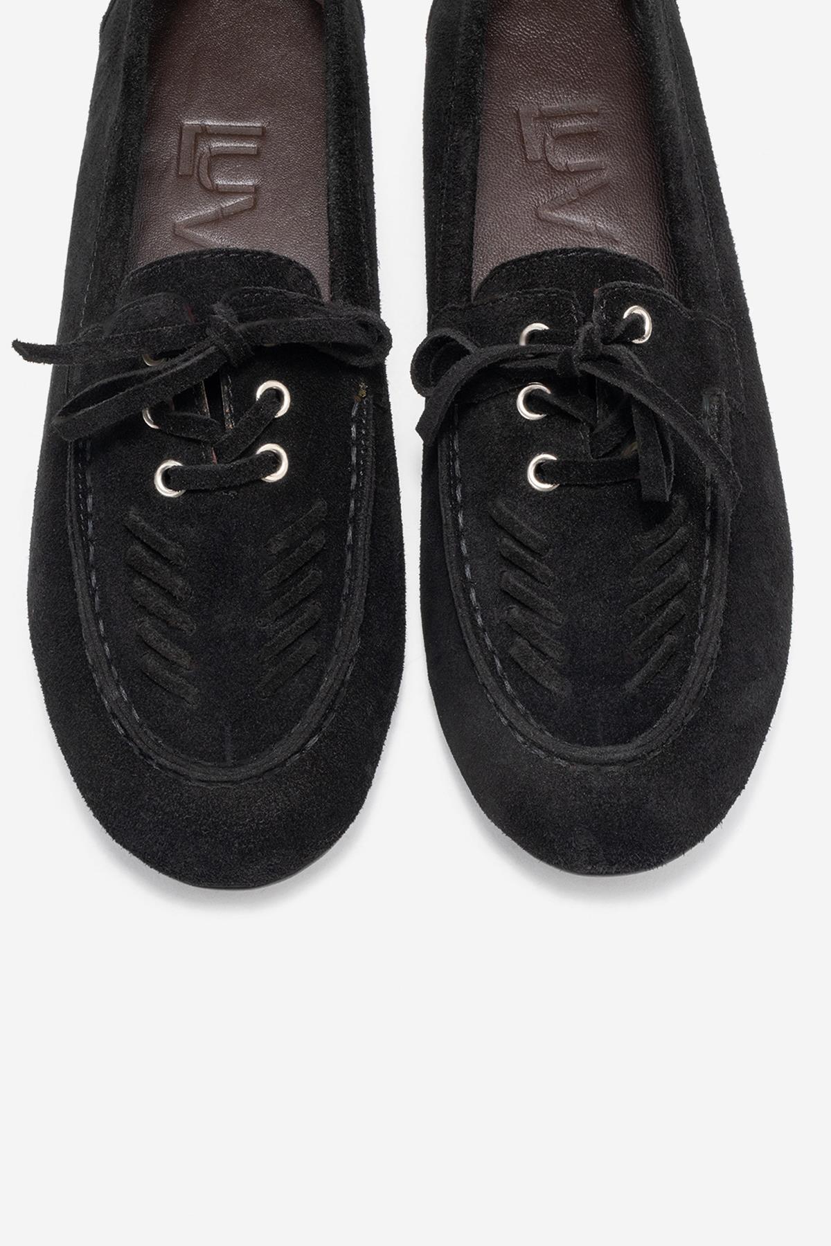 Lorven - Black Suede Genuine Leather Lace-Up Loafer Shoe (Women) - Image 2