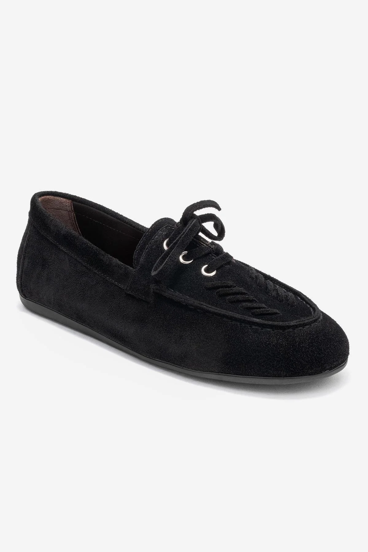 Lorven - Black Suede Genuine Leather Lace-Up Loafer Shoe (Women) - Image 3