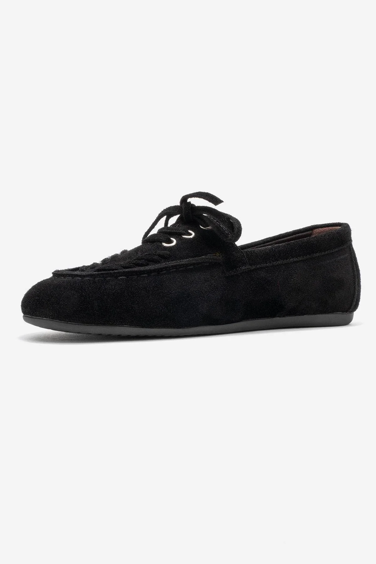 Lorven - Black Suede Genuine Leather Lace-Up Loafer Shoe (Women) - Image 4