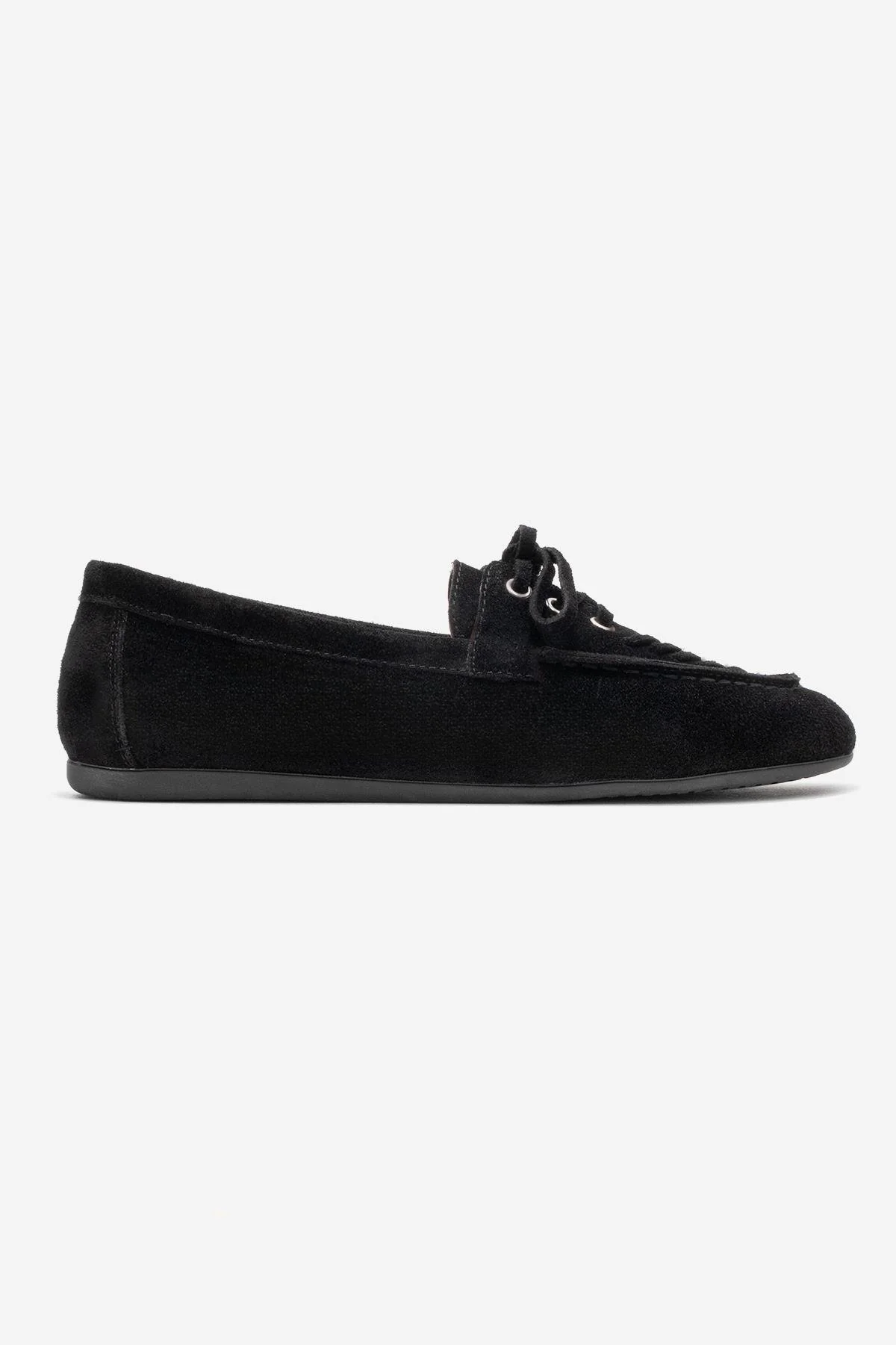 Lorven - Black Suede Genuine Leather Lace-Up Loafer Shoe (Women) - Image 6