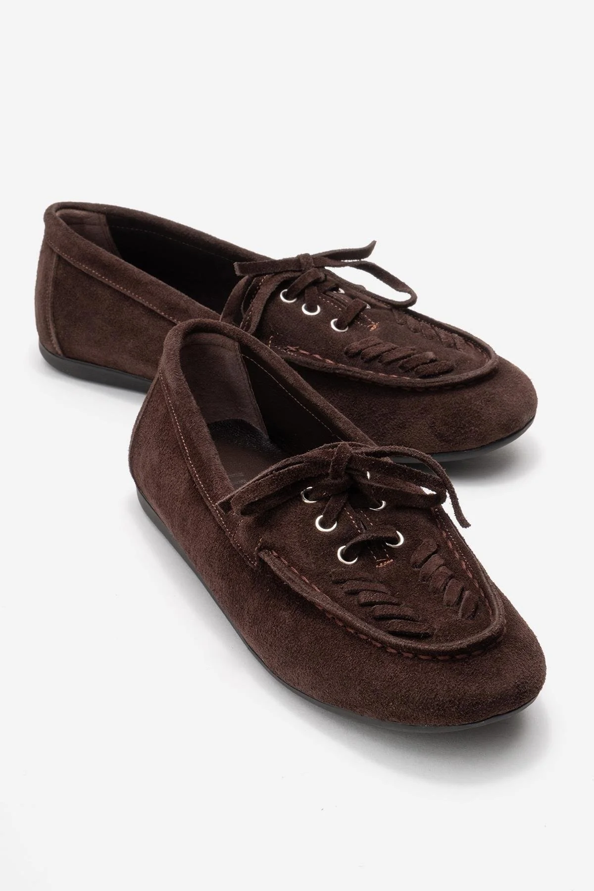 LORVEN - Brown Genuine Suede Leather Lace-Up Loafer (Women)