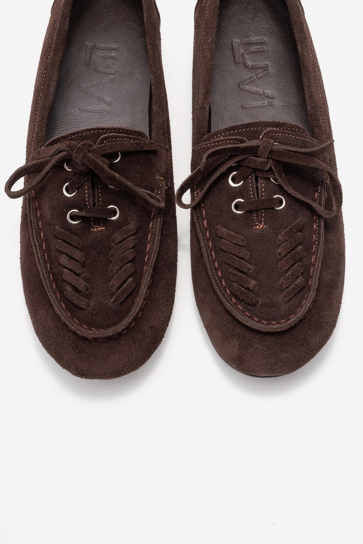 LORVEN - Brown Genuine Suede Leather Lace-Up Loafer (Women) - Image 2