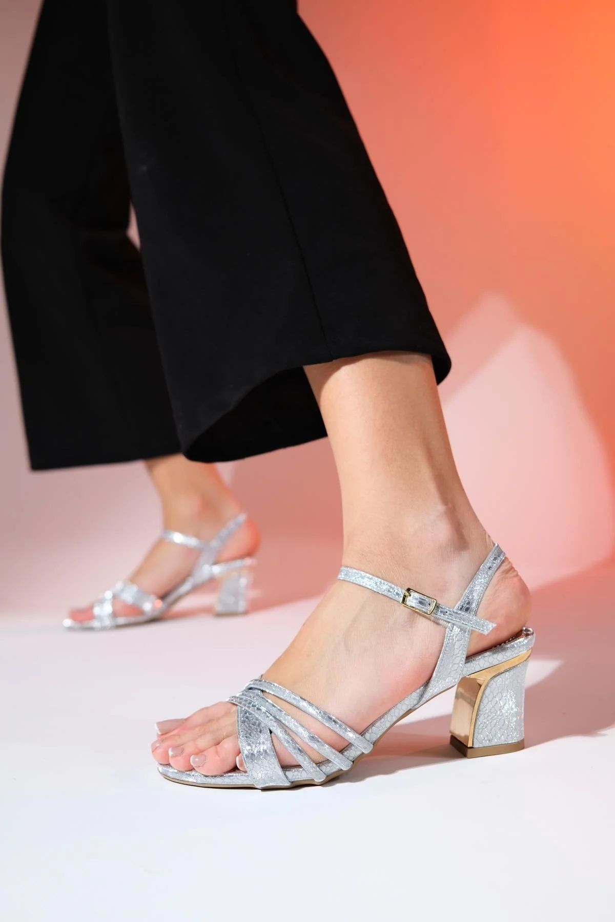 Lota - Silver Patterned Block Heel Dress Shoe (Women) - Image 5