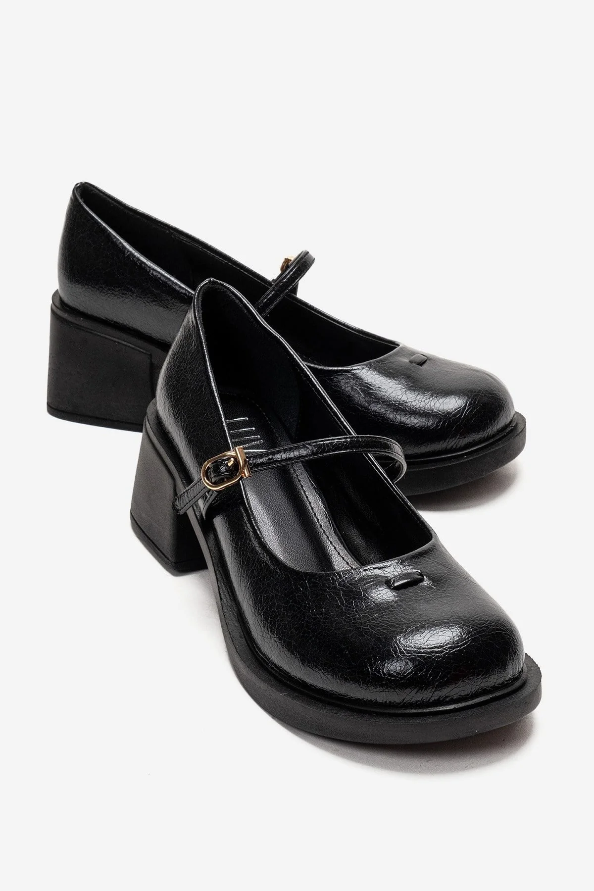 LUANDA - Black Genuine Leather Block Heel Mary Jane (Women)