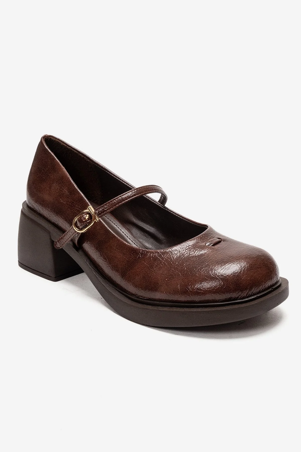 LUANDA - Cognac Genuine Leather Block Heel Mary Jane (Women) - Image 3