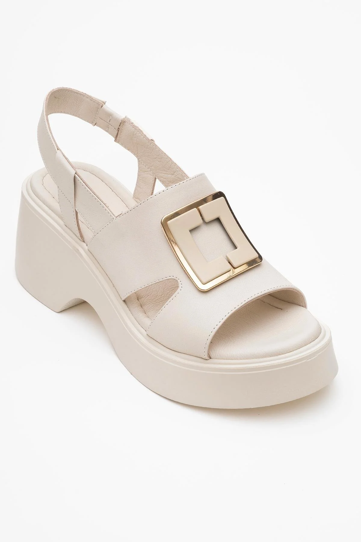 Lucia Beige Leather Buckle Platform Sandal (Women) - Image 3