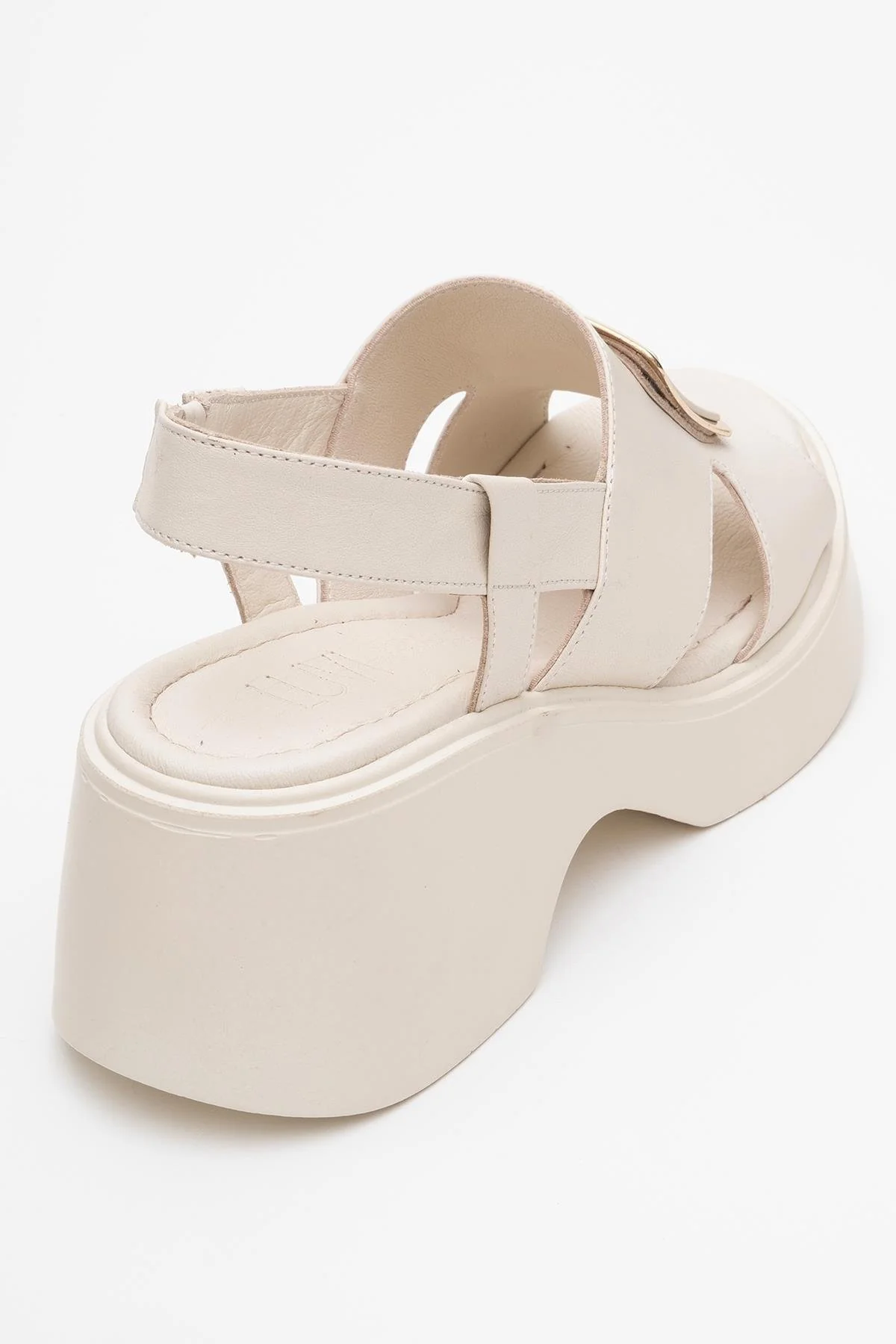 Lucia Beige Leather Buckle Platform Sandal (Women) - Image 5