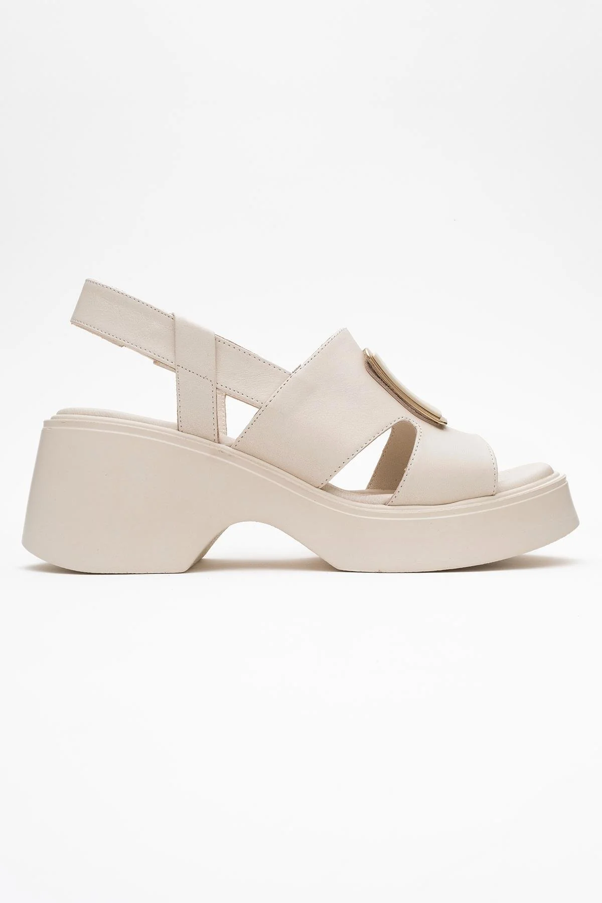 Lucia Beige Leather Buckle Platform Sandal (Women) - Image 6