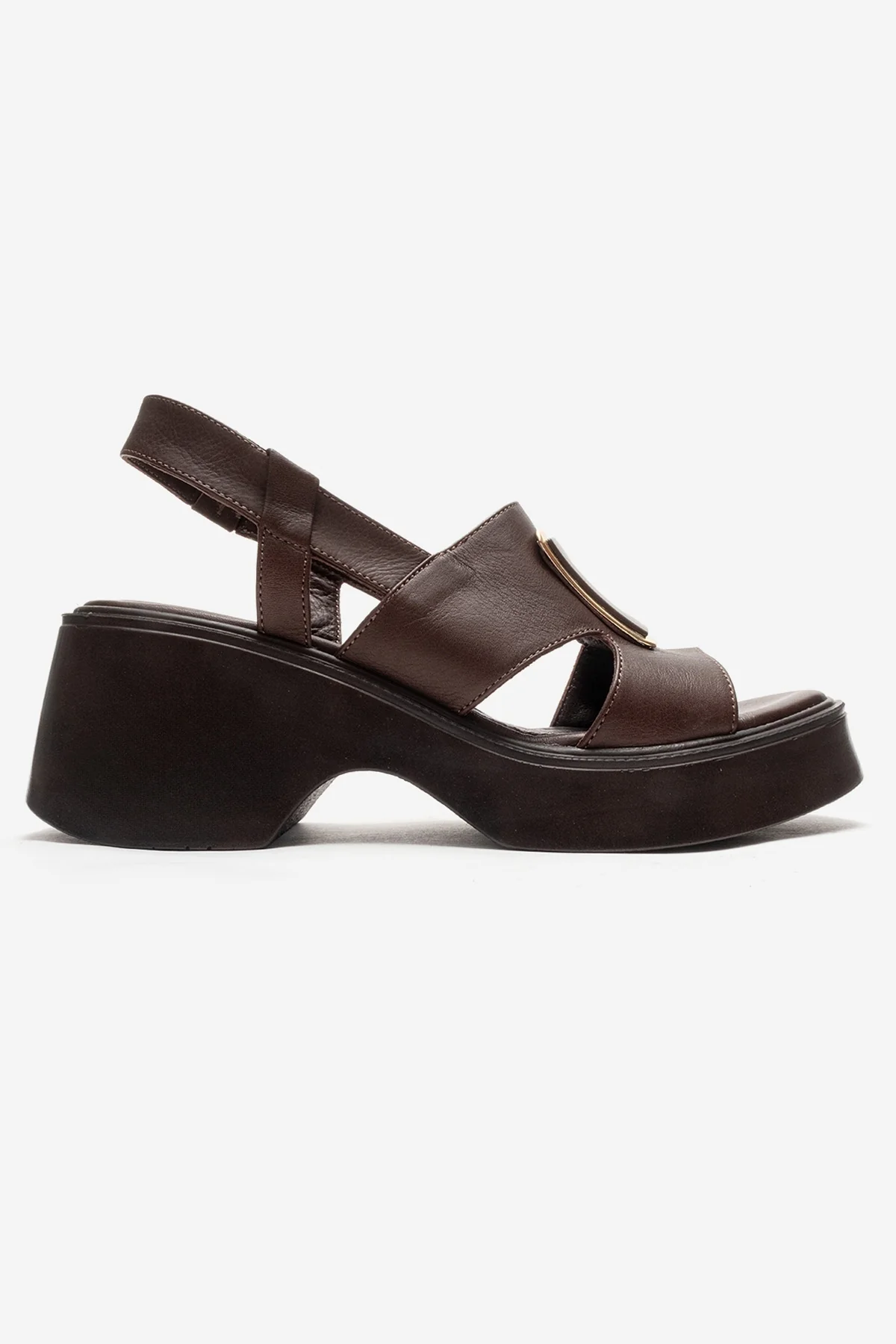 Lucia - Brown Buckle Genuine Leather Wedge Heel Sandal (Women) - Image 4