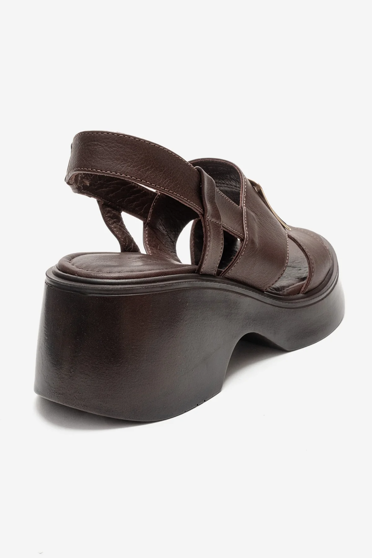 Lucia - Brown Buckle Genuine Leather Wedge Heel Sandal (Women) - Image 5