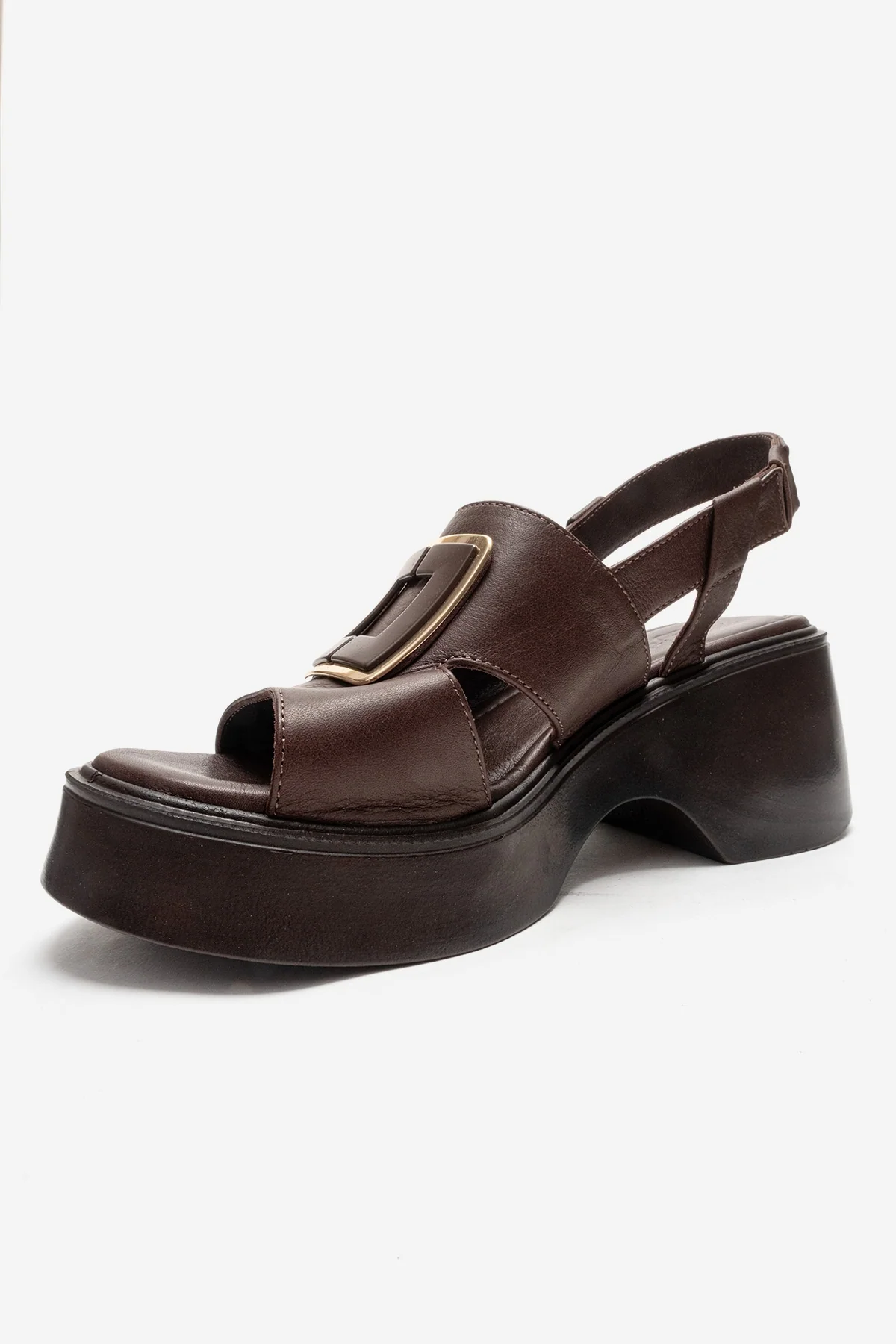 Lucia - Brown Buckle Genuine Leather Wedge Heel Sandal (Women) - Image 6