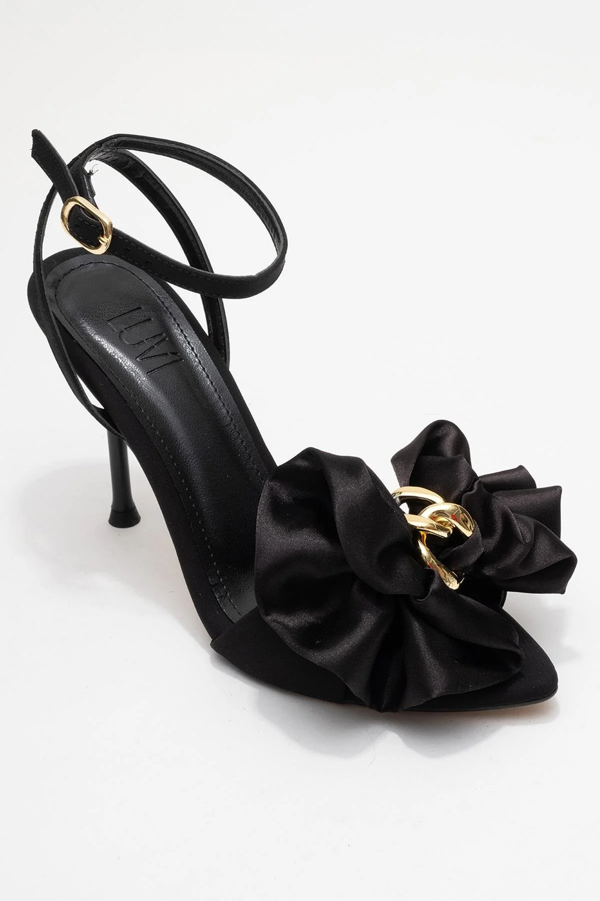 Lucy - Black Satin Bow Open-Toe Stiletto (Women) - Image 3