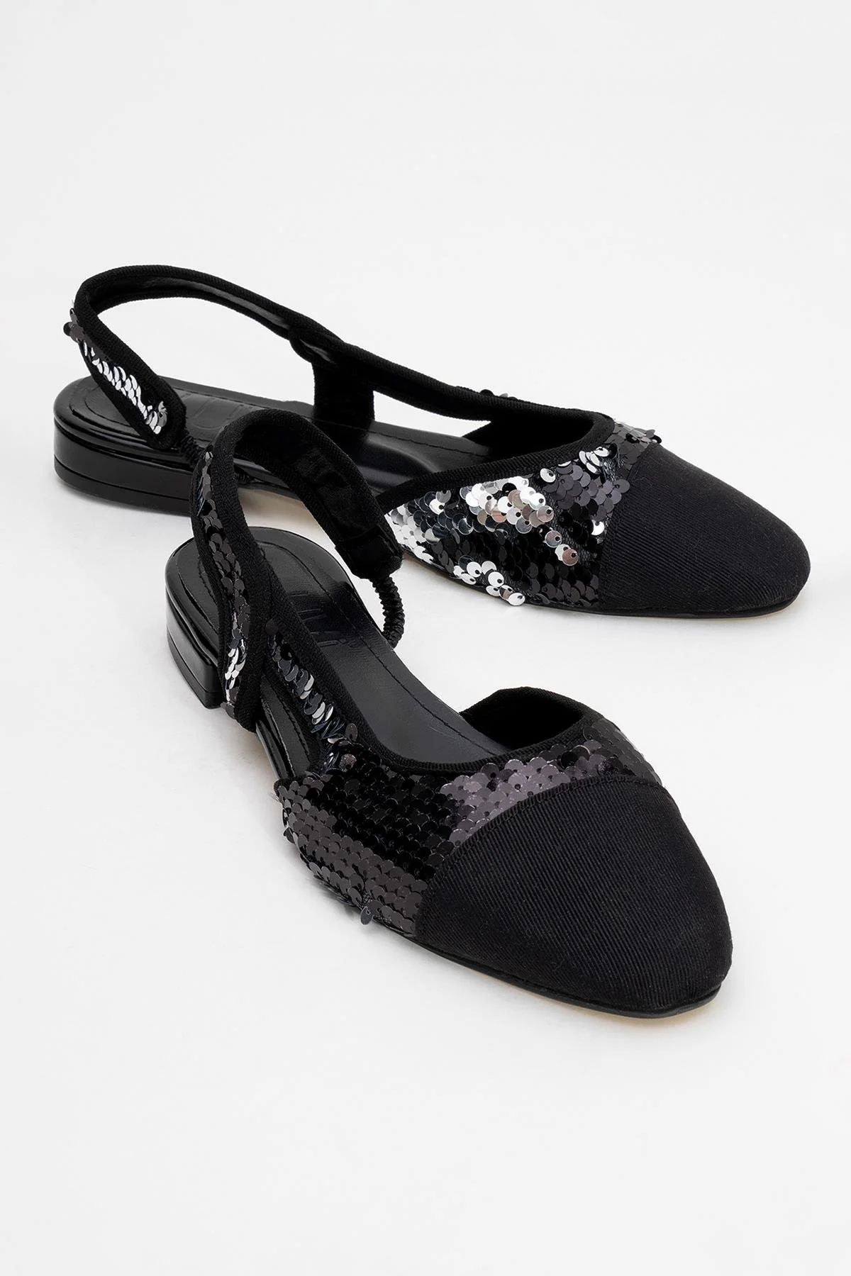Lujo - Black Sequin Backless Flat Ballerina (Women)