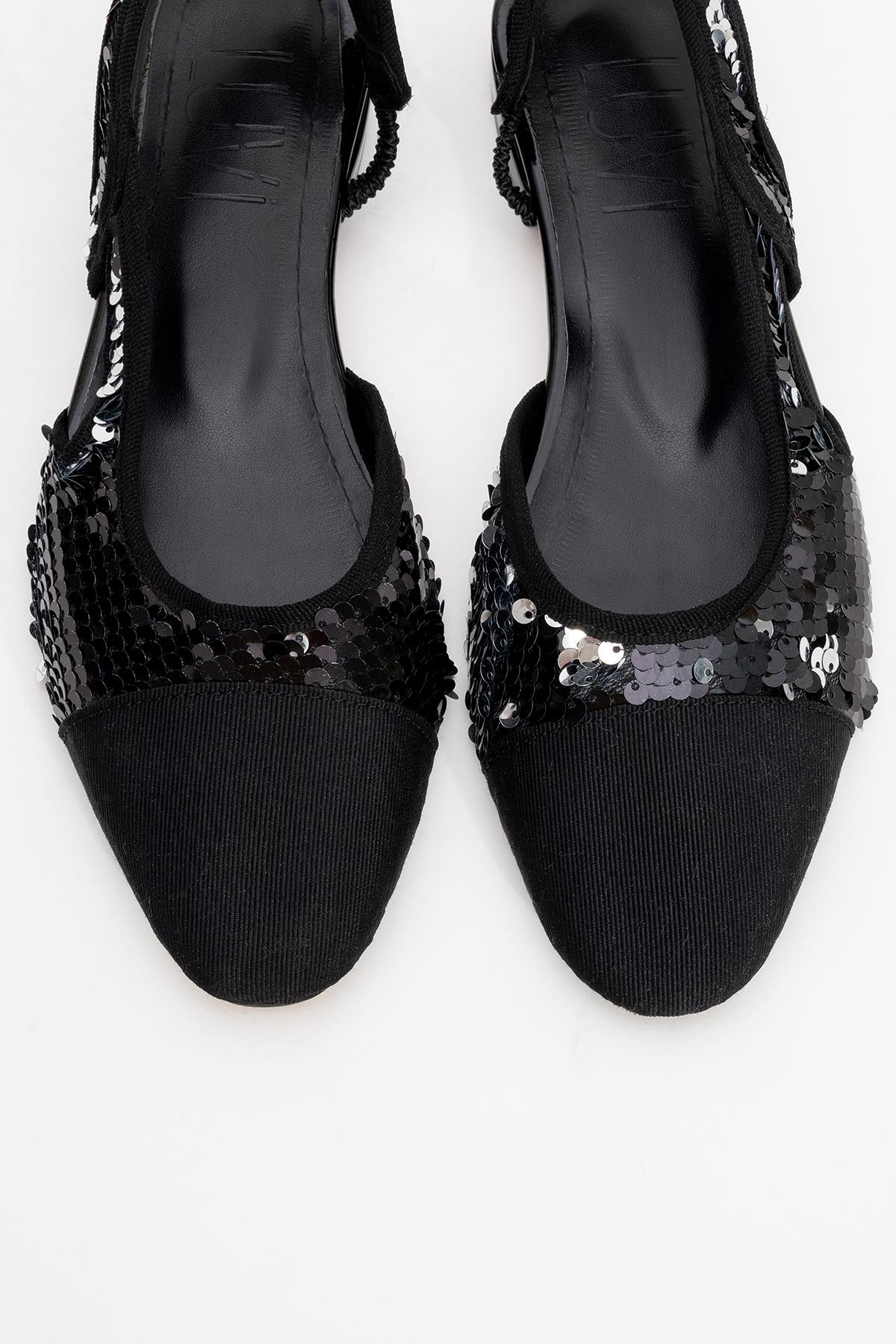 Lujo - Black Sequin Backless Flat Ballerina (Women) - Image 2