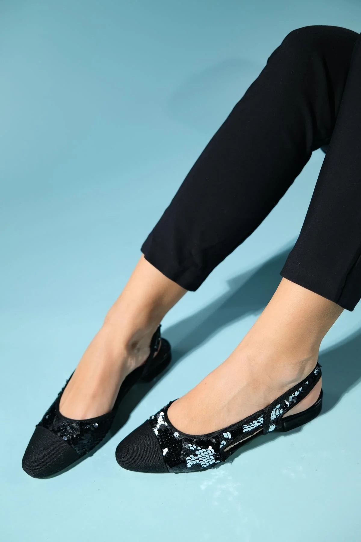 Lujo - Black Sequin Backless Flat Ballerina (Women) - Image 8