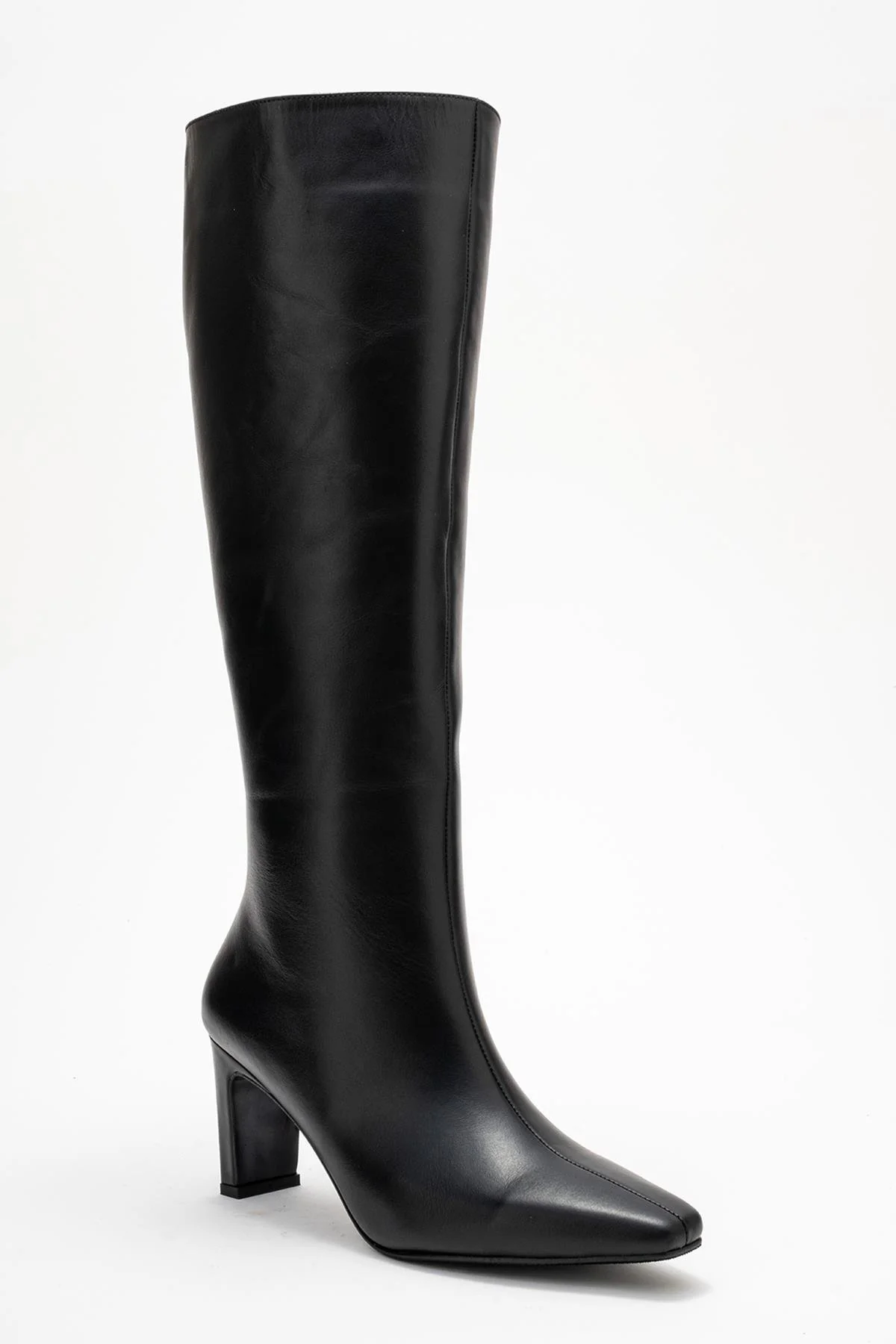 Valencia - Black Genuine Leather Block Heel Knee-High Boot (Women) - Image 3