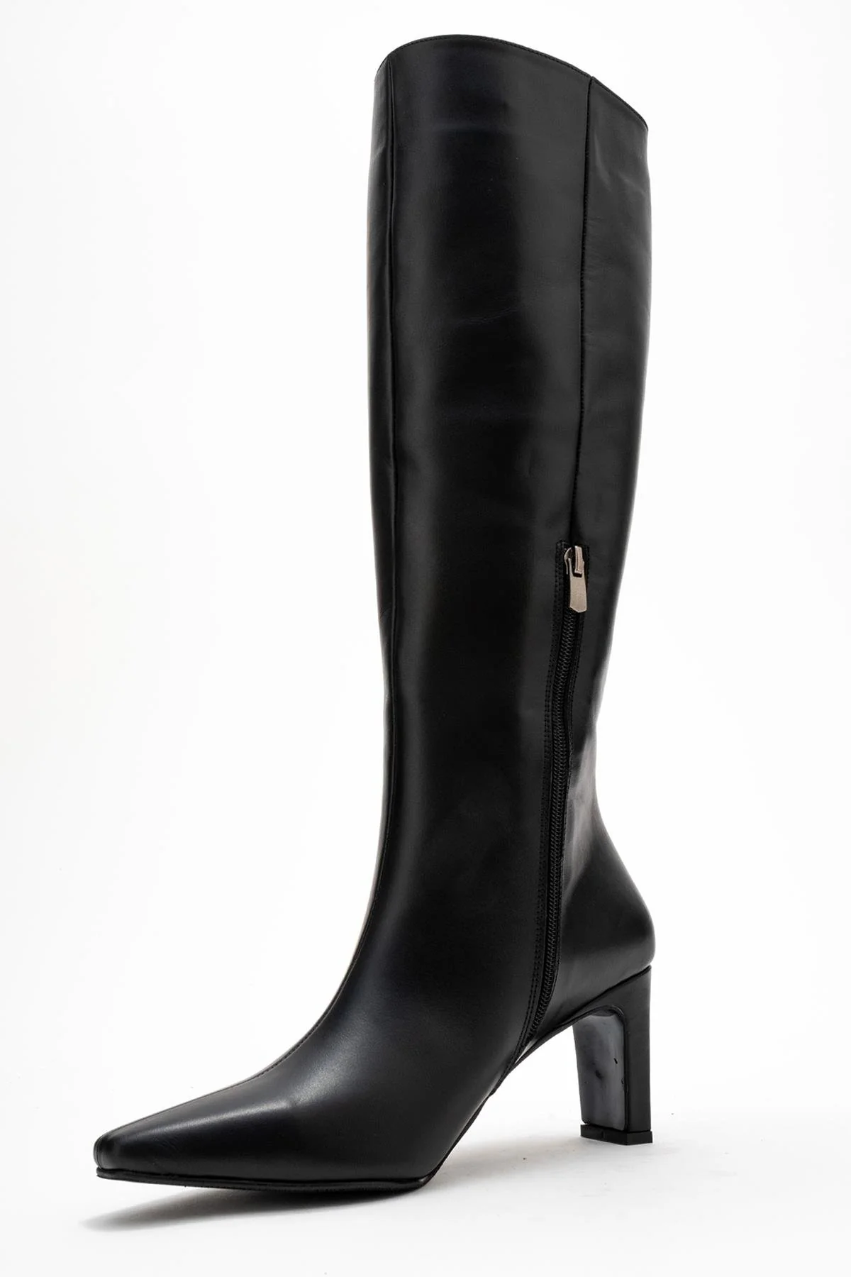 Valencia - Black Genuine Leather Block Heel Knee-High Boot (Women) - Image 4