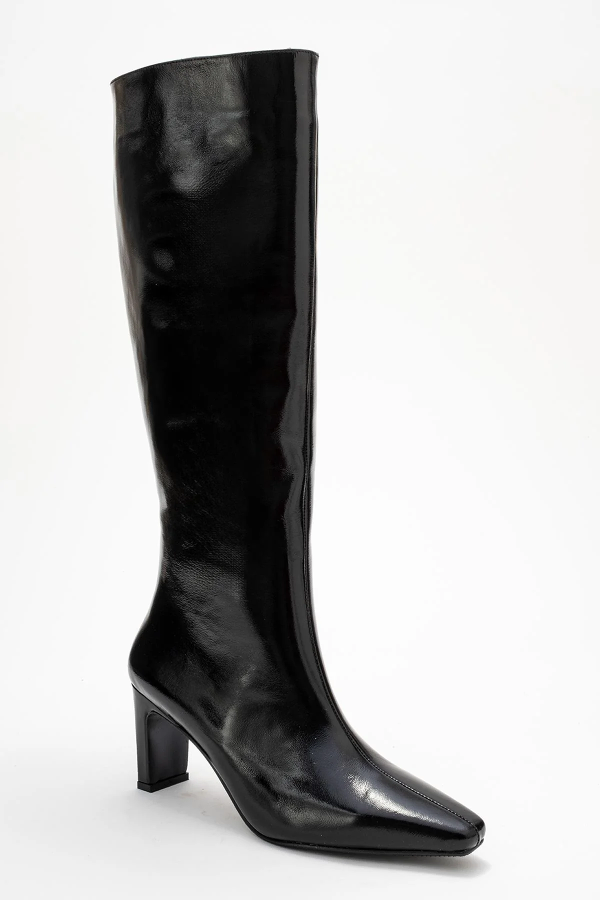 Valencia - Black Patent Genuine Leather Block Heel Boot (Women) - Image 3