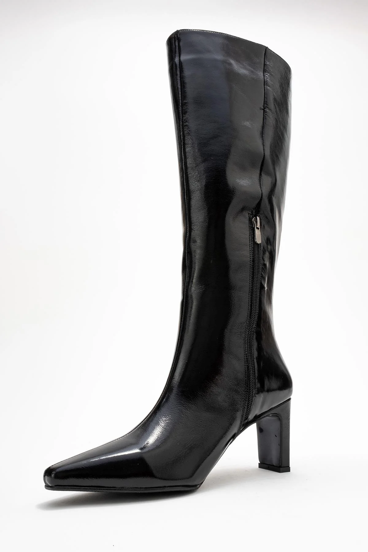 Valencia - Black Patent Genuine Leather Block Heel Boot (Women) - Image 4