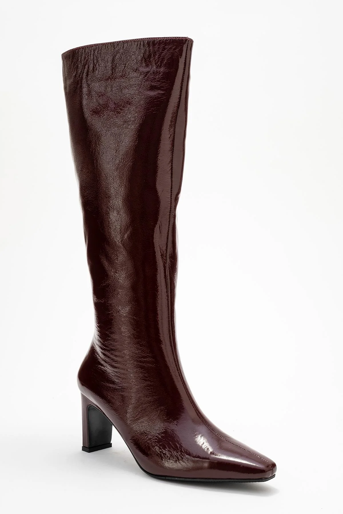 Valencia - Burgundy Patent Genuine Leather Block Heel Boot (Women) - Image 3