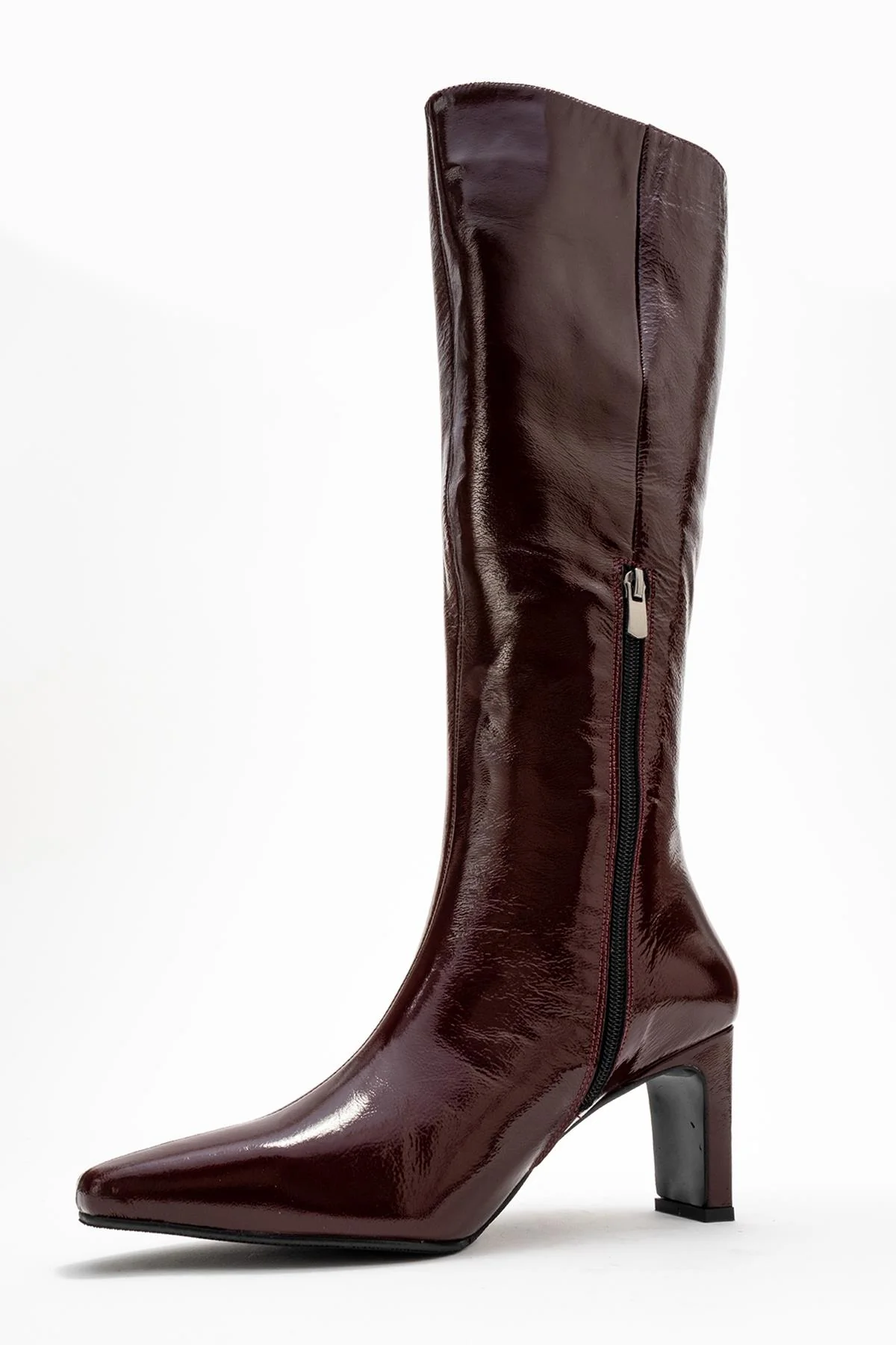 Valencia - Burgundy Patent Genuine Leather Block Heel Boot (Women) - Image 4