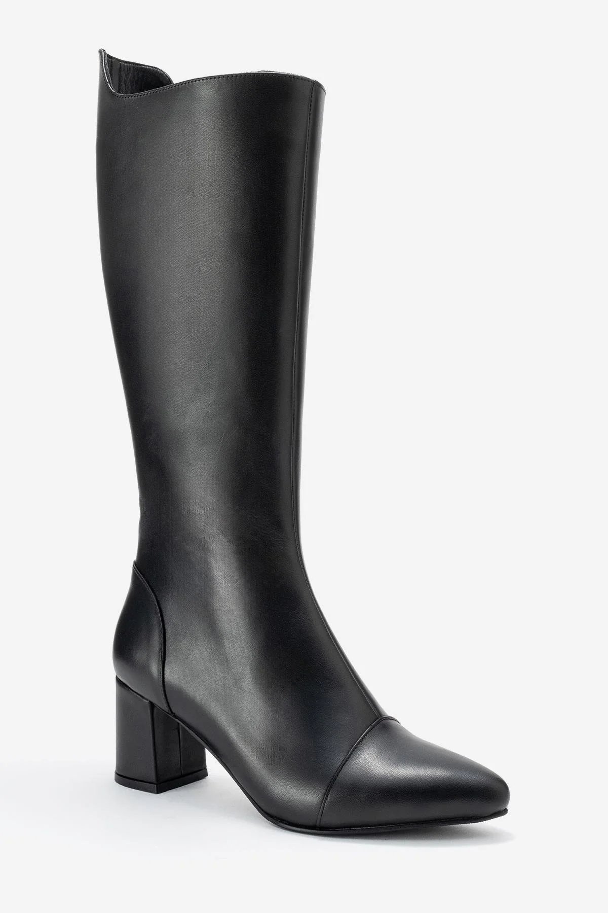 Lumin - Black Genuine Leather Block Heel Knee-High Boot (Women) - Image 3