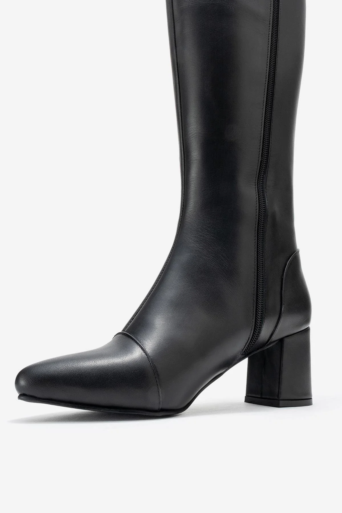 Lumin - Black Genuine Leather Block Heel Knee-High Boot (Women) - Image 4