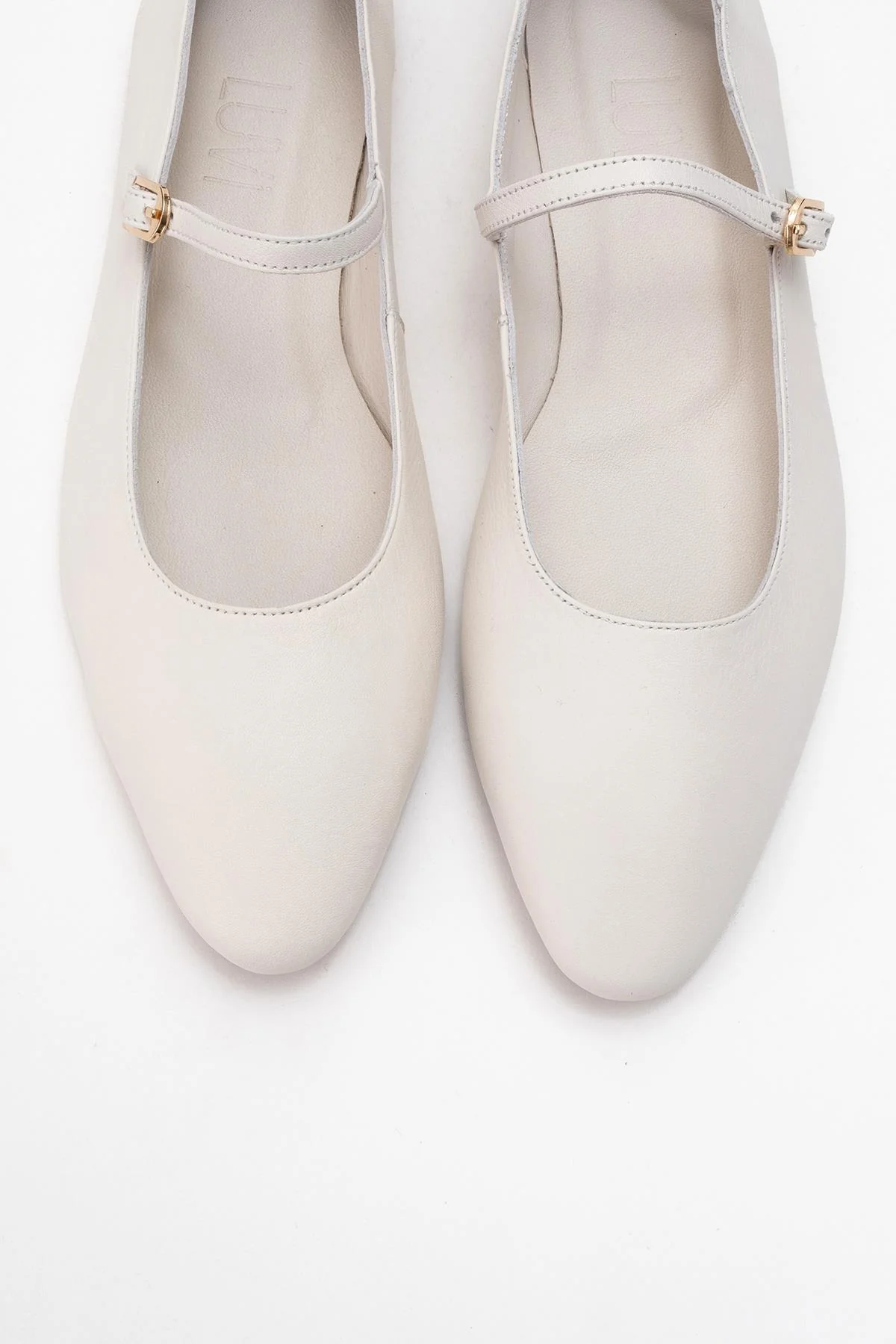 Lunaire - Off-White Genuine Leather Single Strap Pointed Toe Ballet Flat (Women) - Image 2