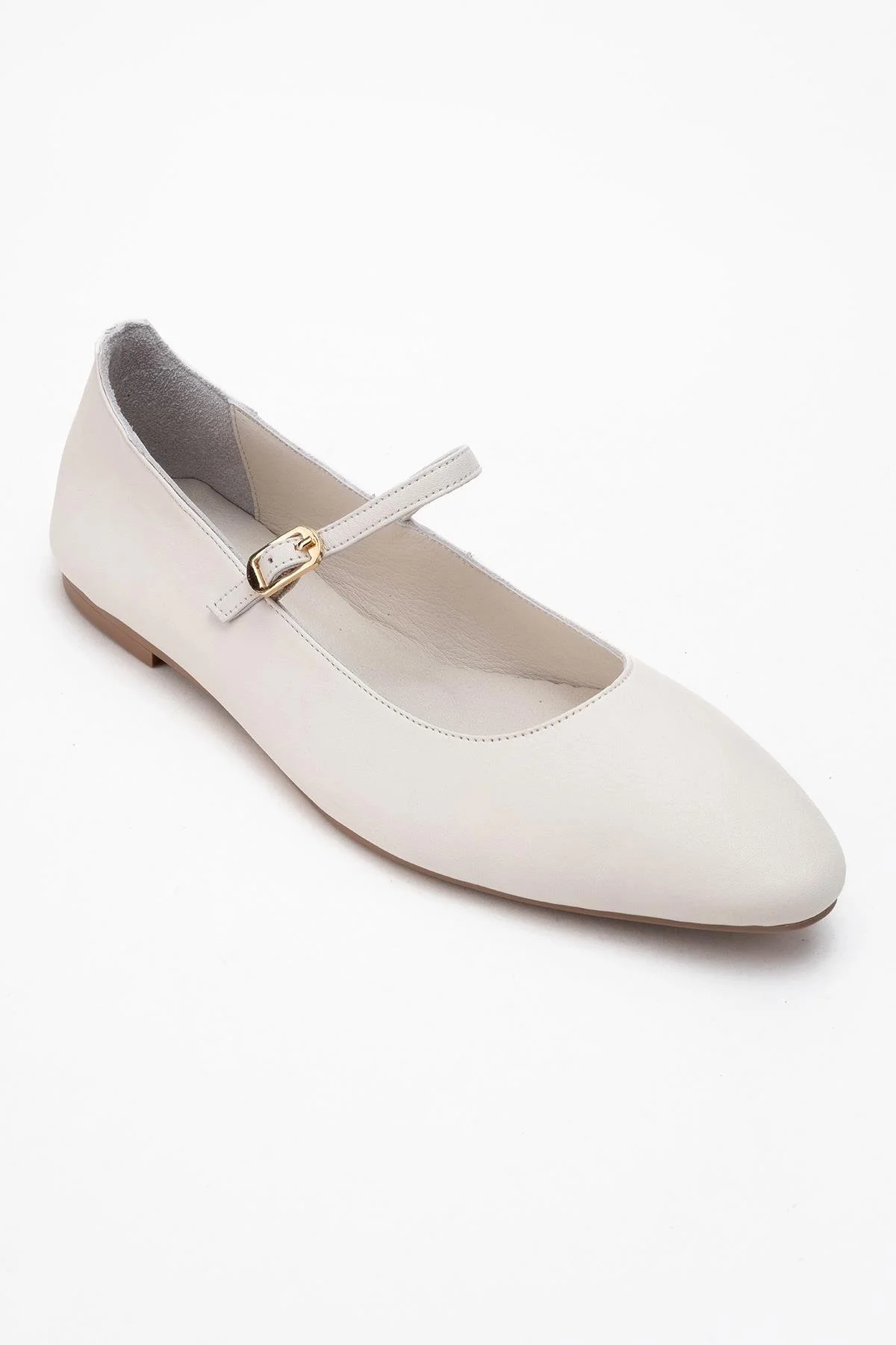 Lunaire - Off-White Genuine Leather Single Strap Pointed Toe Ballet Flat (Women) - Image 3