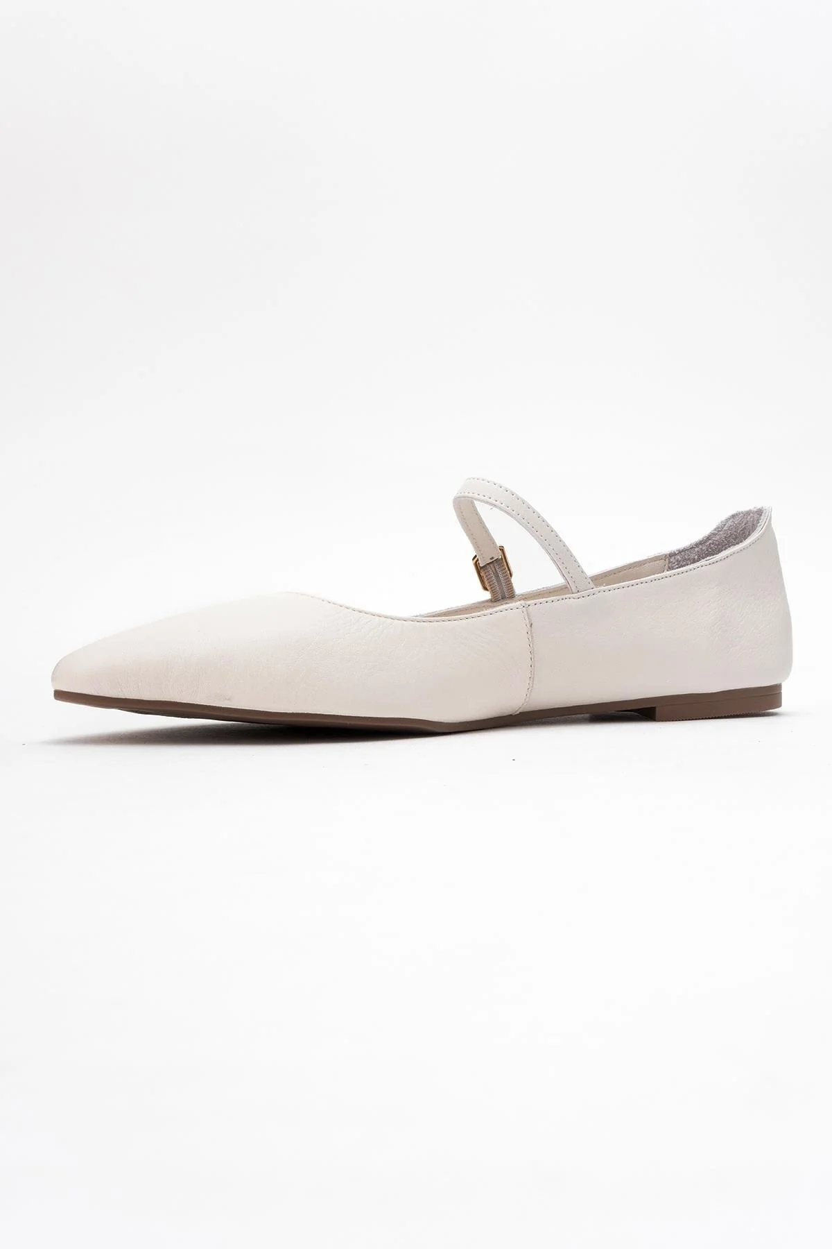 Lunaire - Off-White Genuine Leather Single Strap Pointed Toe Ballet Flat (Women) - Image 4