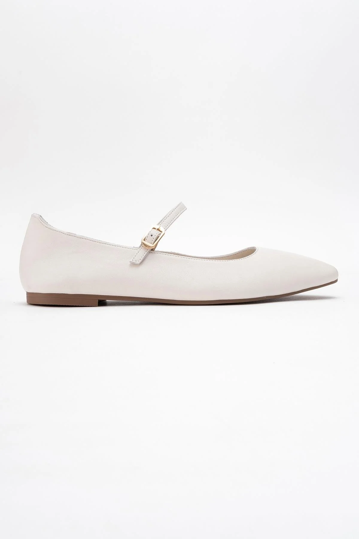 Lunaire - Off-White Genuine Leather Single Strap Pointed Toe Ballet Flat (Women) - Image 6
