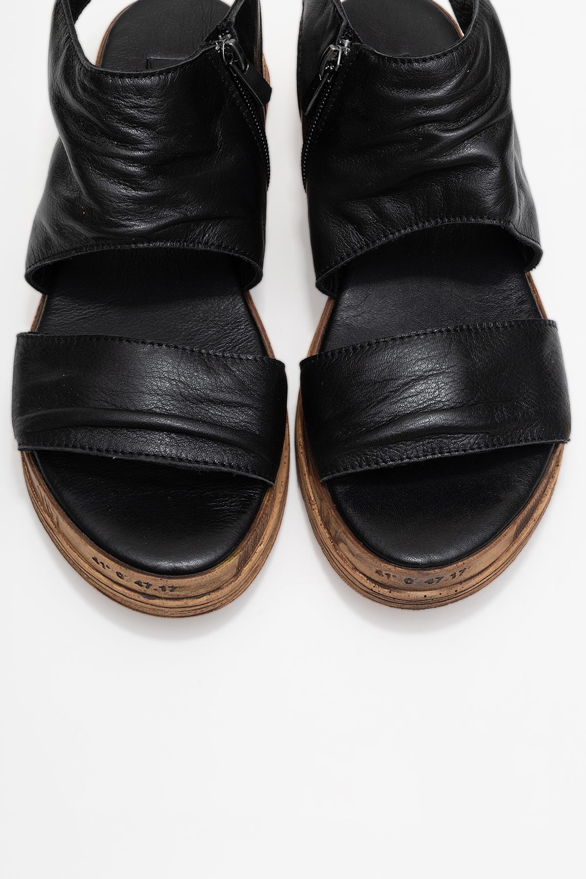 Lunas Black Leather SideāZip Flat Heel Sandal (Women) - Image 2