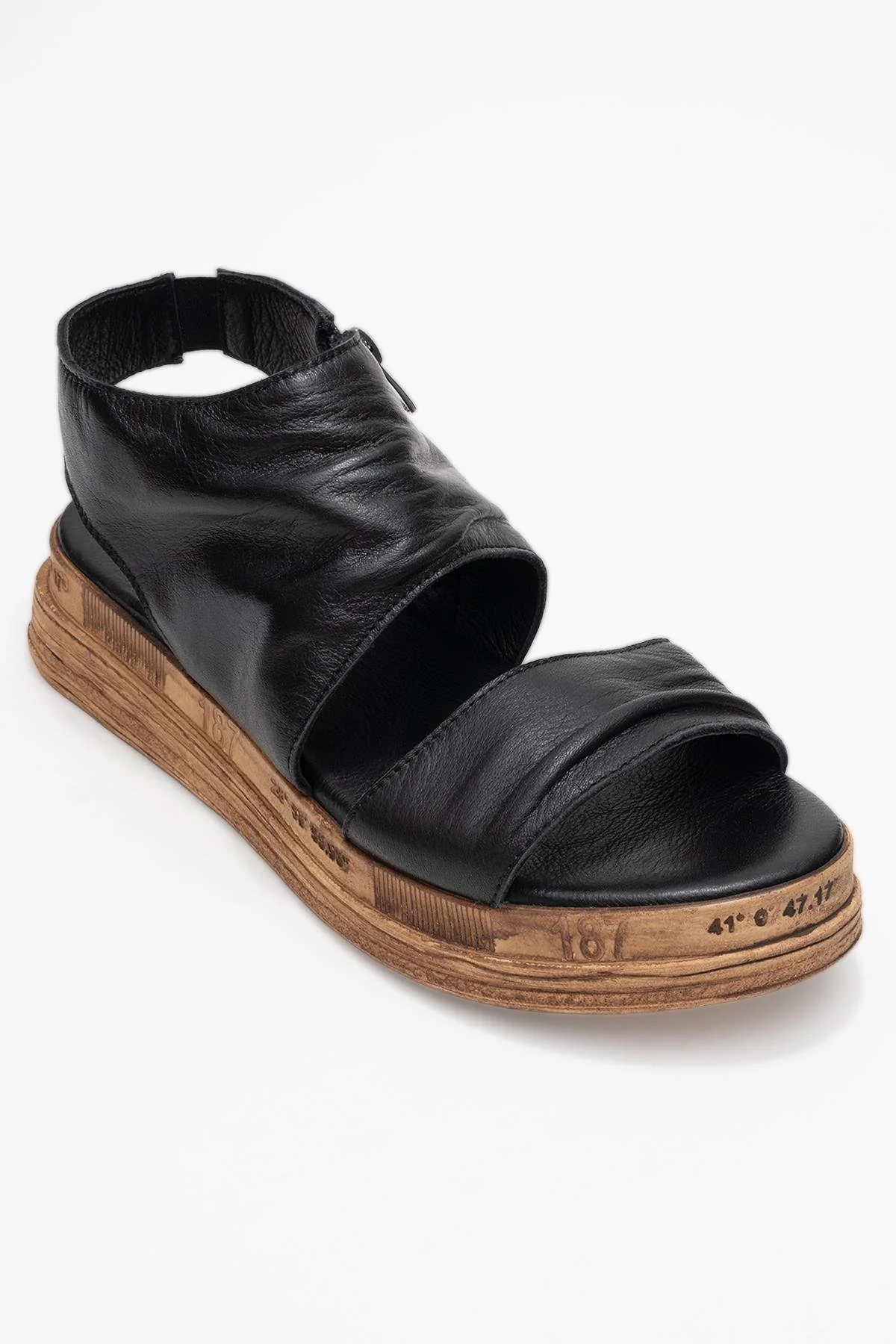 Lunas Black Leather SideāZip Flat Heel Sandal (Women) - Image 3
